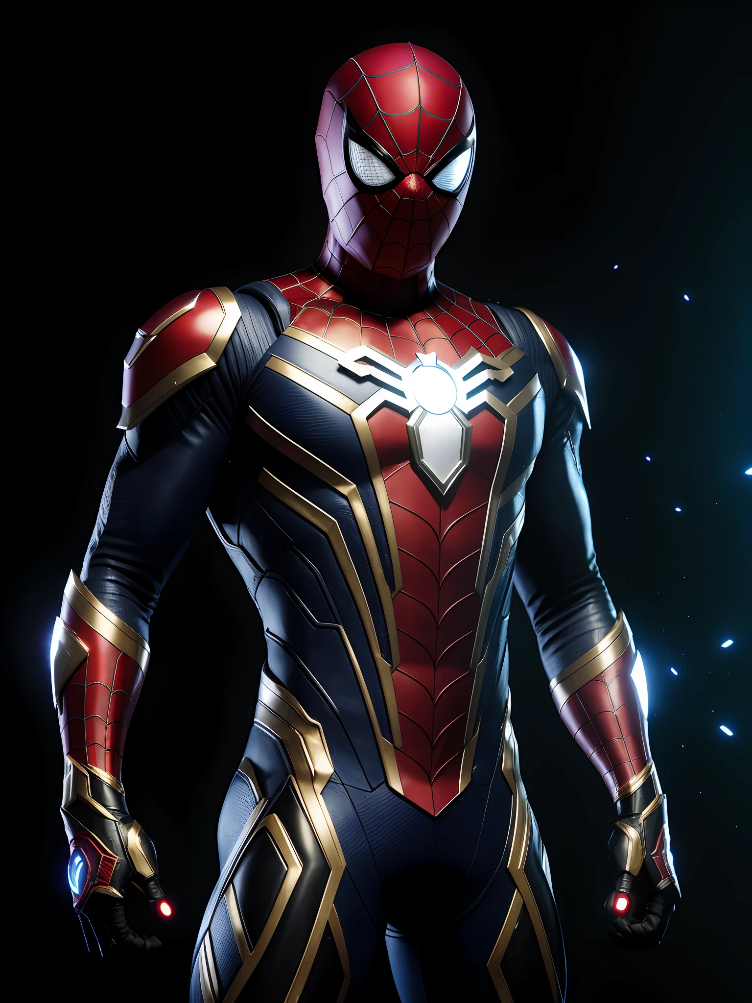 midjourny-v4 style, professional Black Spider-Man from Marvel photo shot, with a very detailed intricate cybernetic outfit, a very detailed beautiful face standing in the dark with black particles surrounding the body, proportional body shape + perfect anatomy, symmetrical dynamic pose, volumetric shadow, neon glowing dust particle effect + detailed particles, Full HD rendering + octane 3D rendering + unreal engine 5 graphics 4k UHD+ Huge Detail + Dramatic Lighting + Good Lighting + Good Lighting + Intricate + Fine Details + Octane Render + Ray Tracing + 8k + Sharp Focus + High Vibration Contrast, Marvel-Style, Trending on ArtStation
