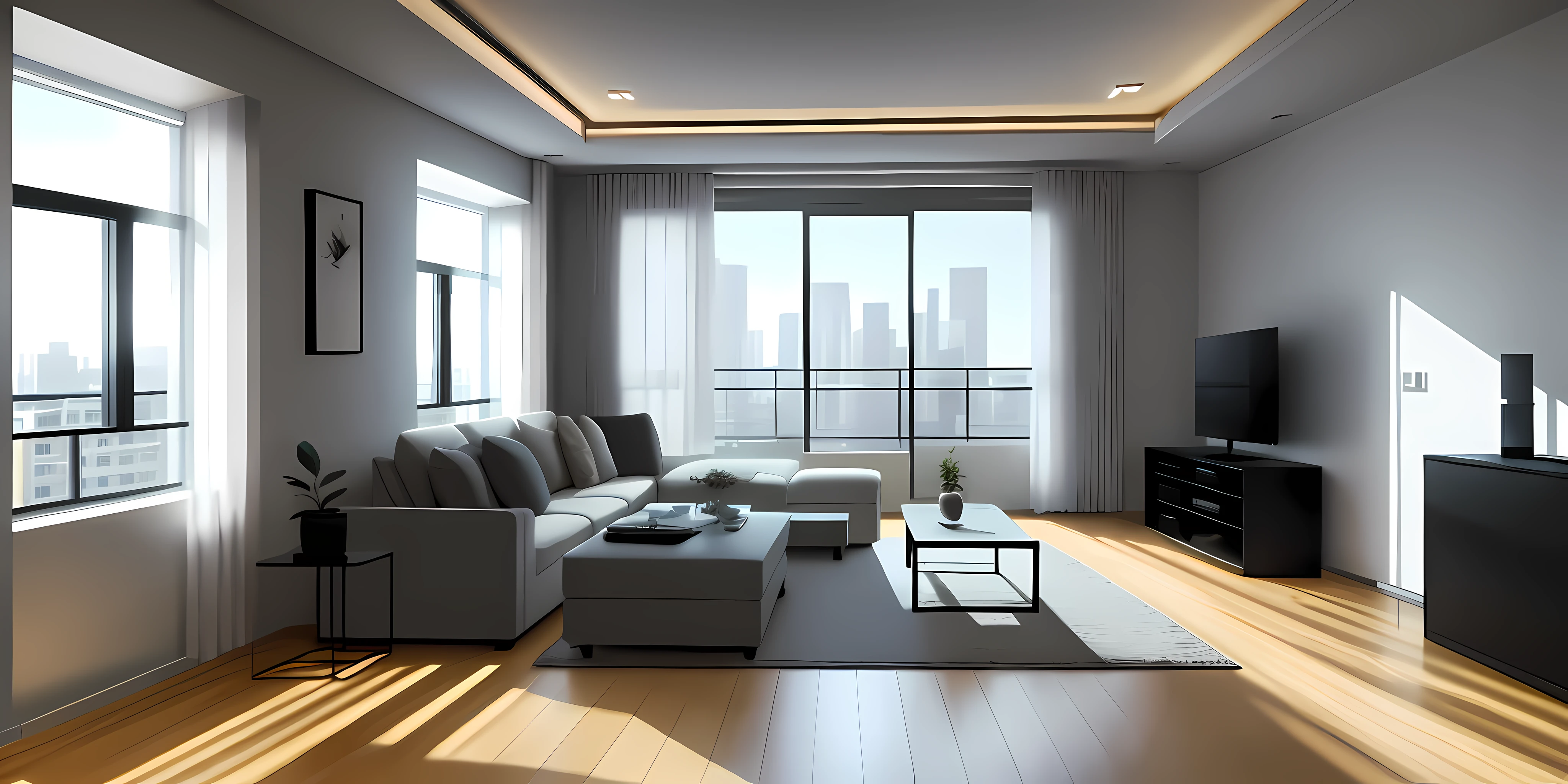 Modern room, apartment, dynamic light, 8K, masterpiece, ultra detailed, melancholy.