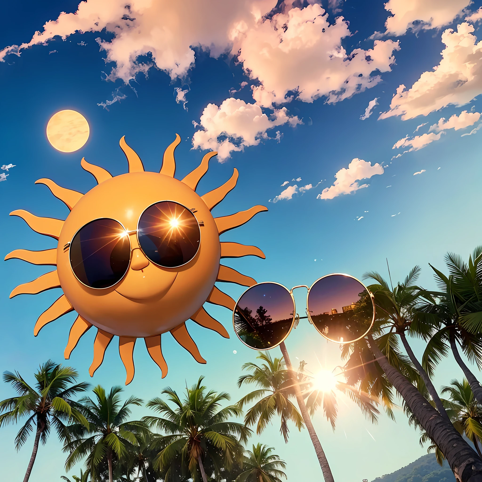 The sun in sunglasses happily strolls in the sky --auto --s2