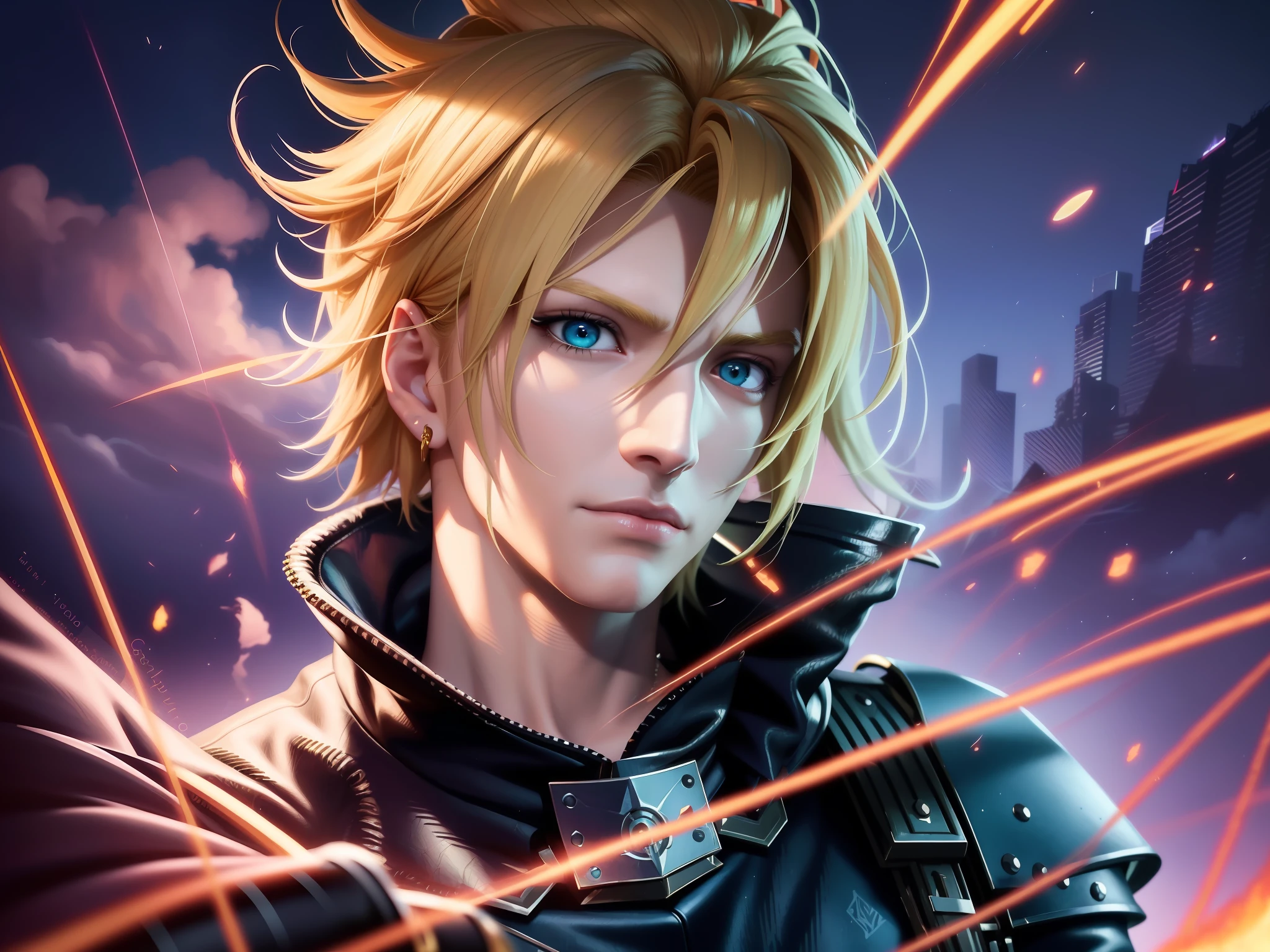 a close up of a person with a gun in their hand, ezreal (league of legends, johan liebert mixed with alucard, handsome guy in demon slayer art, detailed digital anime art, badass anime 8 k, detailed anime character art, key anime art, portrait of cloud strife, portrait of magical blond prince, dio brando, advanced digital anime art