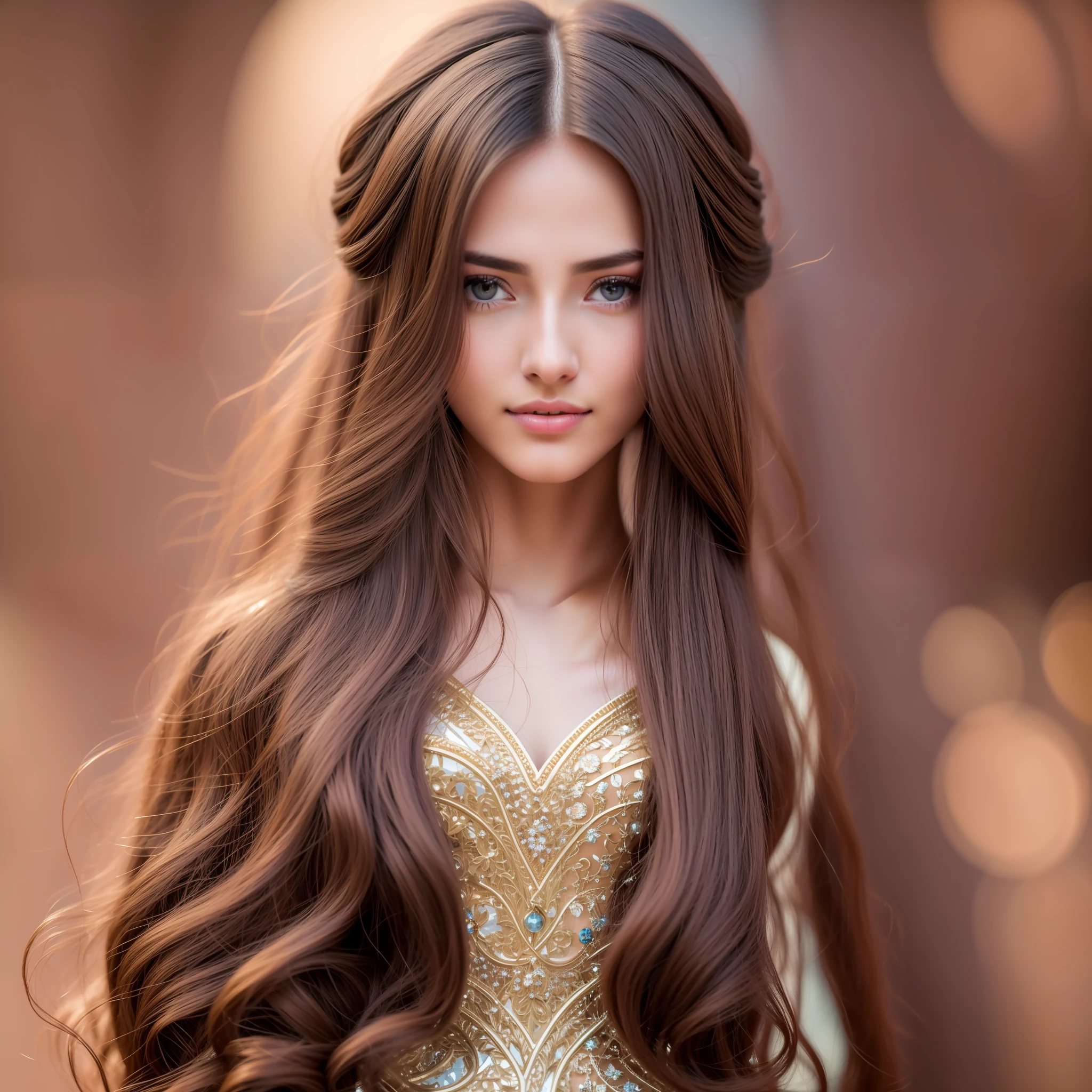 A photograph of a shy, virgin, and skinny woman. Natural skin, long and voluminous hair, sharp eyes, a thin and upturned nose, shapely lips, an hourglass figure, typical clothes and make-up, intricately detailed, vibrant, cinematic, paramount lighting, HD, pastel palette, and a shallow depth of field.