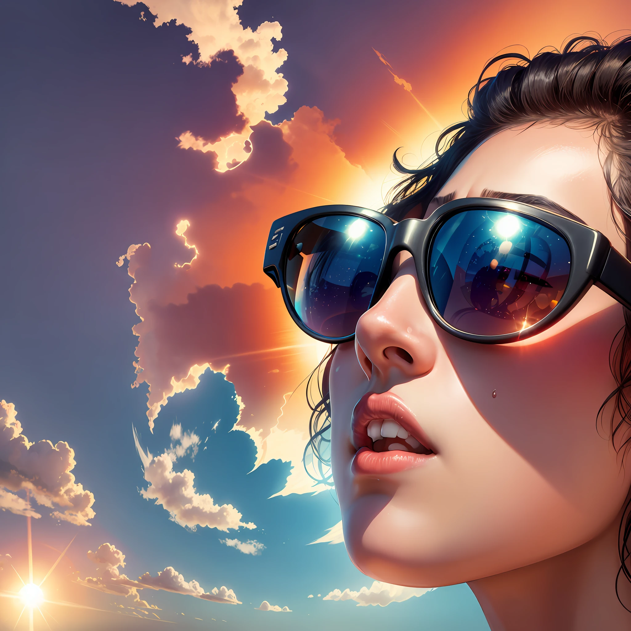 The sun in sunglasses sweating in the sky --auto --s2