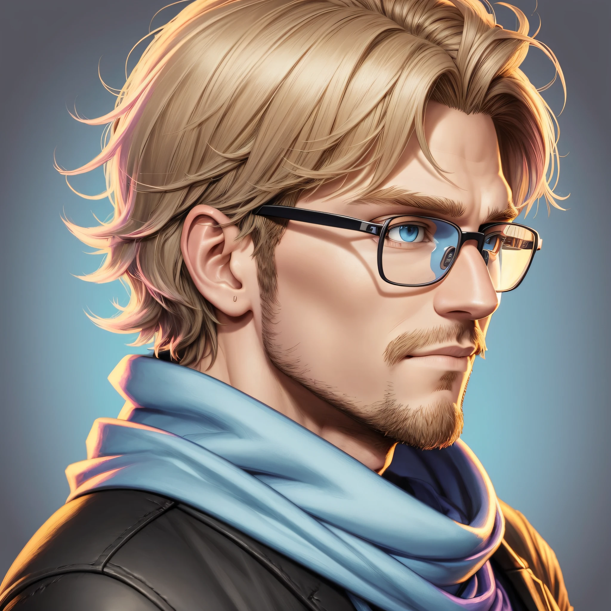 There is a man wearing glasses and a scarf posing for a photo, taken in early 2020, blonde, short hair Jerma985, Jerma 9 8 5, Twitch streamer/gamer Ludwig, about 1 9 years old, profile picture, profile picture 1024px, headshot profile picture, cartoon, realistic, 3d, skottie young, soft pastel colors, standing character --auto --s2
