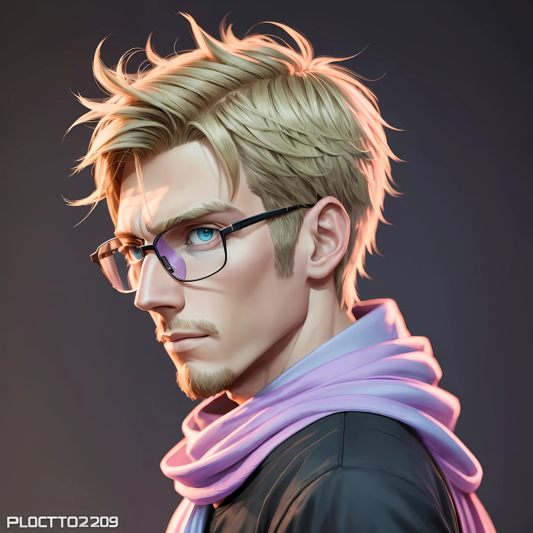There is a man wearing glasses and a scarf posing for a photo, taken in early 2020, blonde, short hair Jerma985, Jerma 9 8 5, Twitch streamer/gamer Ludwig, about 1 , profile picture, profile picture 1024px, headshot profile picture, cartoon, realistic, 3d, skottie young, soft pastel colors, standing character --auto --s2