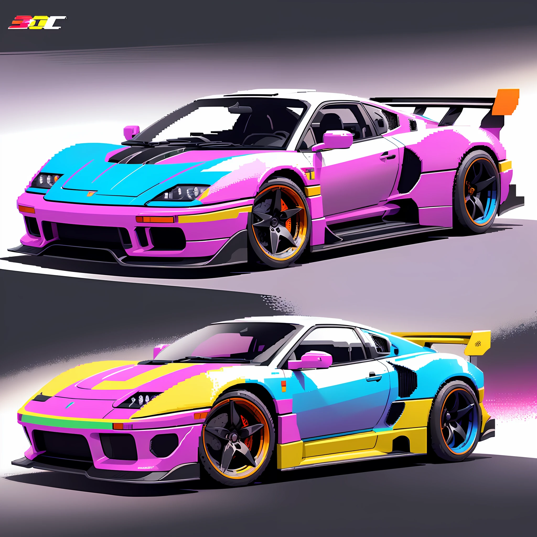 T-shirt print with pixel art (((sports car vivid colors, inspired by the 8-bit aesthetic of the 90s))), (logo, vector-art) (on white background:1.4) as a t-shirt logo in the style of art Style, 3, from: 512x512, 0.4 Leonardo Diffusion --auto --s2