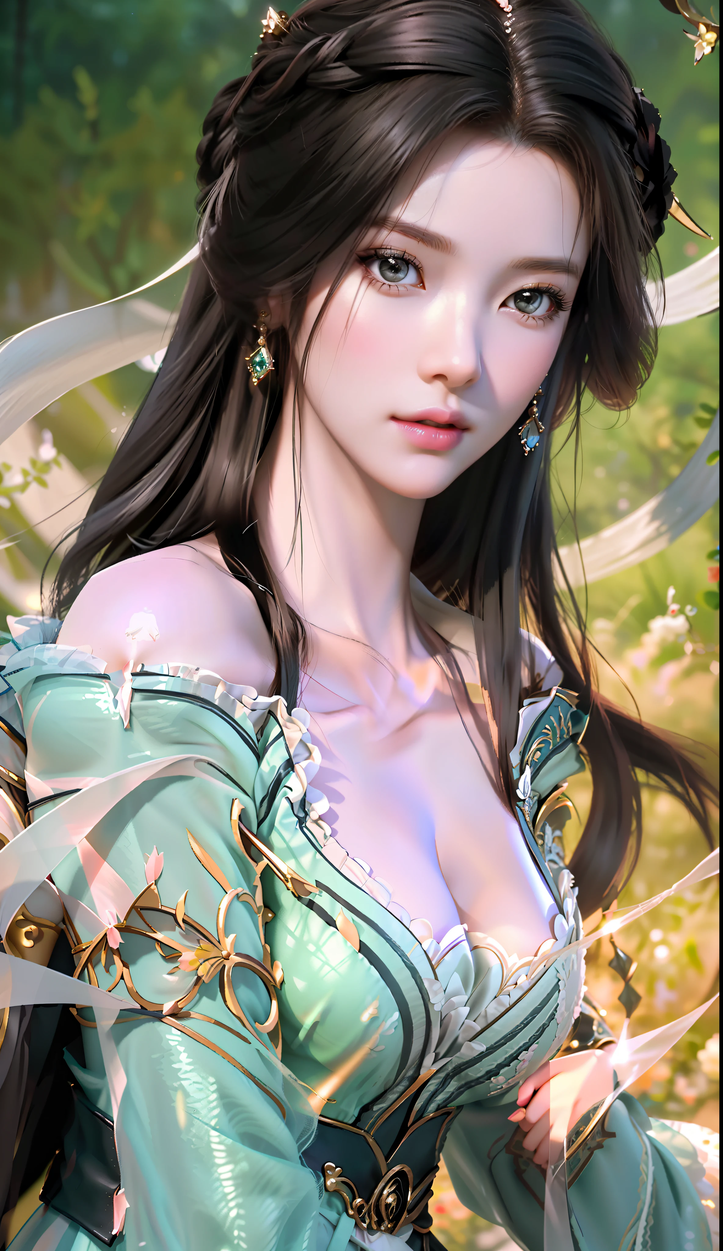 black background wall, blurred background, highest quality, closeup of a woman, perfect face, perfect figure, seductive, charming, ultra hd, textured skin, super detail, 8k, super fine, real, super large breasts, big breasts, breast exposure, torn clothes, perfect face, delicate eyes, seductive, charming, nudity, 3d rendered character art 8k, fantasy characters, 3DCG, close up of a woman, close-up of boobs, perfect face, perfect figure, alluring, charming, thighs, long legs, beautiful legs,, Hands behind and looking at me head-on, stereoscopic, textured skin, super detailed characters, 8k, fantasy characters, 3DCG, masterpiece, CG competition best work, peerless beauty, 3DCG, movie bloom, movie soft light, skin type, skin type white as jade, flawless, delicate nose, peerless beauty, sister, royal sister, 3D movie character 8K, movie bloom, movie soft light, skin texture, flawless, sneaky work