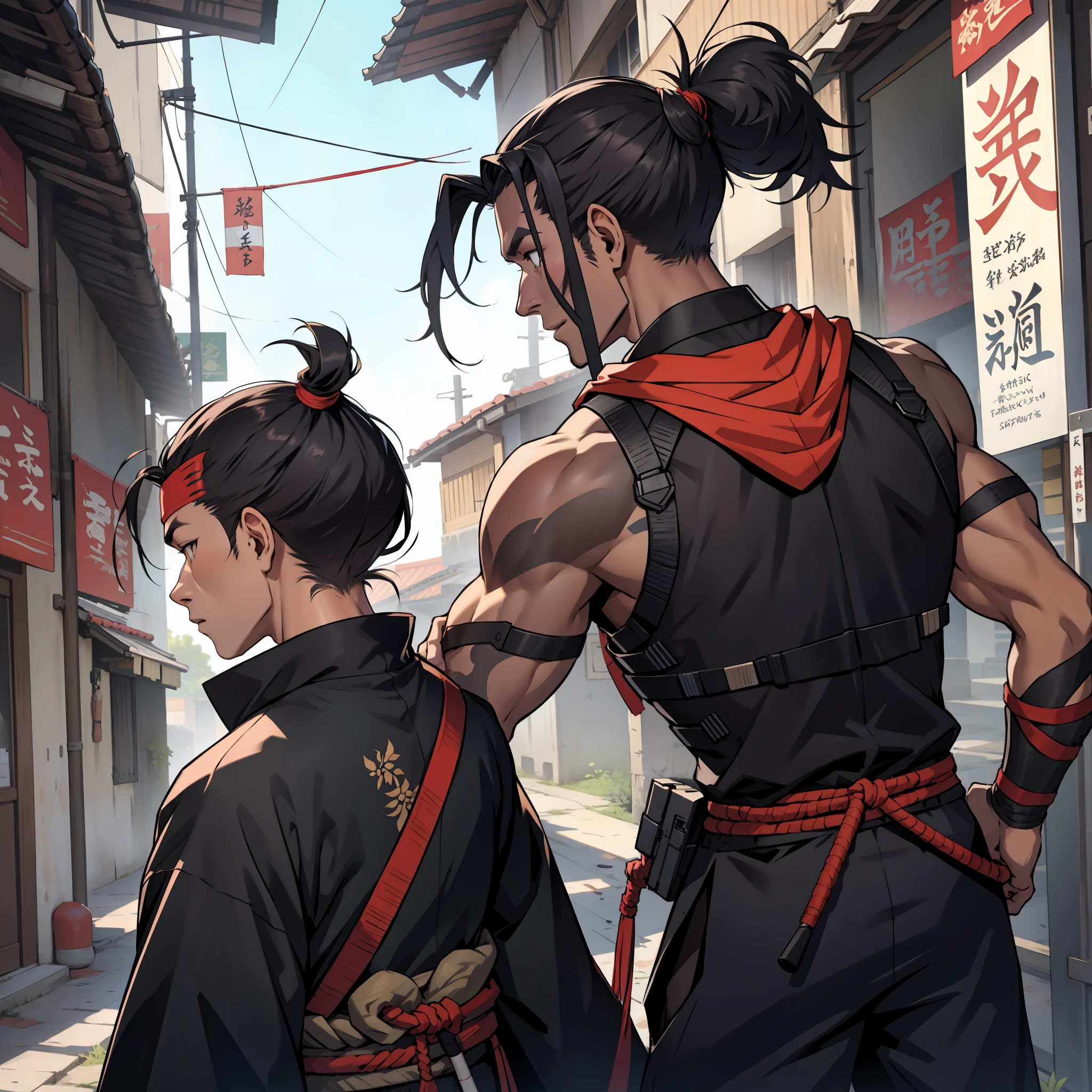back ronin, sinueta only,ponytail,vagabound,