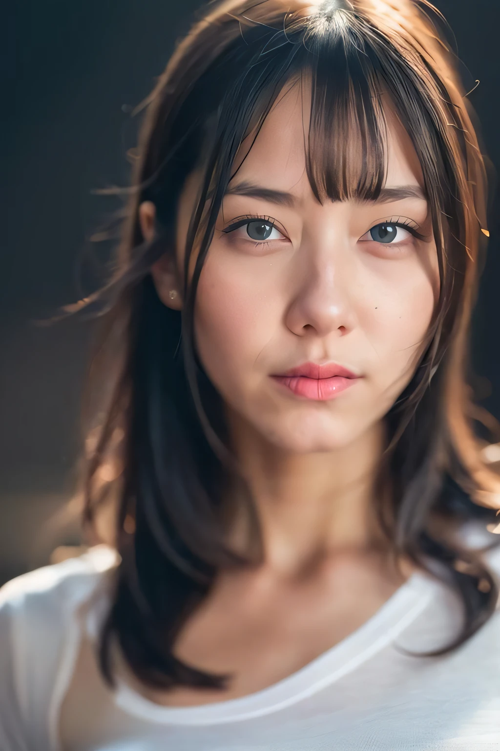 dressed, (photo realistic:1.4), (hyper realistic:1.4), (realistic:1.3),
(smoother lighting:1.05), (increase cinematic lighting quality:0.9), 32K,
1girl,20yo girl, realistic lighting, backlighting, light on face, ray trace, (brightening light:1.2), (Increase quality:1.4),
(best quality real texture skin:1.4), finely detailed eyes, finely detailed face, finely quality eyes,
(tired and sleepy and satisfied:0.0), face closeup, t-shirts,
(Increase body line mood:1.1), (Increase skin texture beauty:1.1)