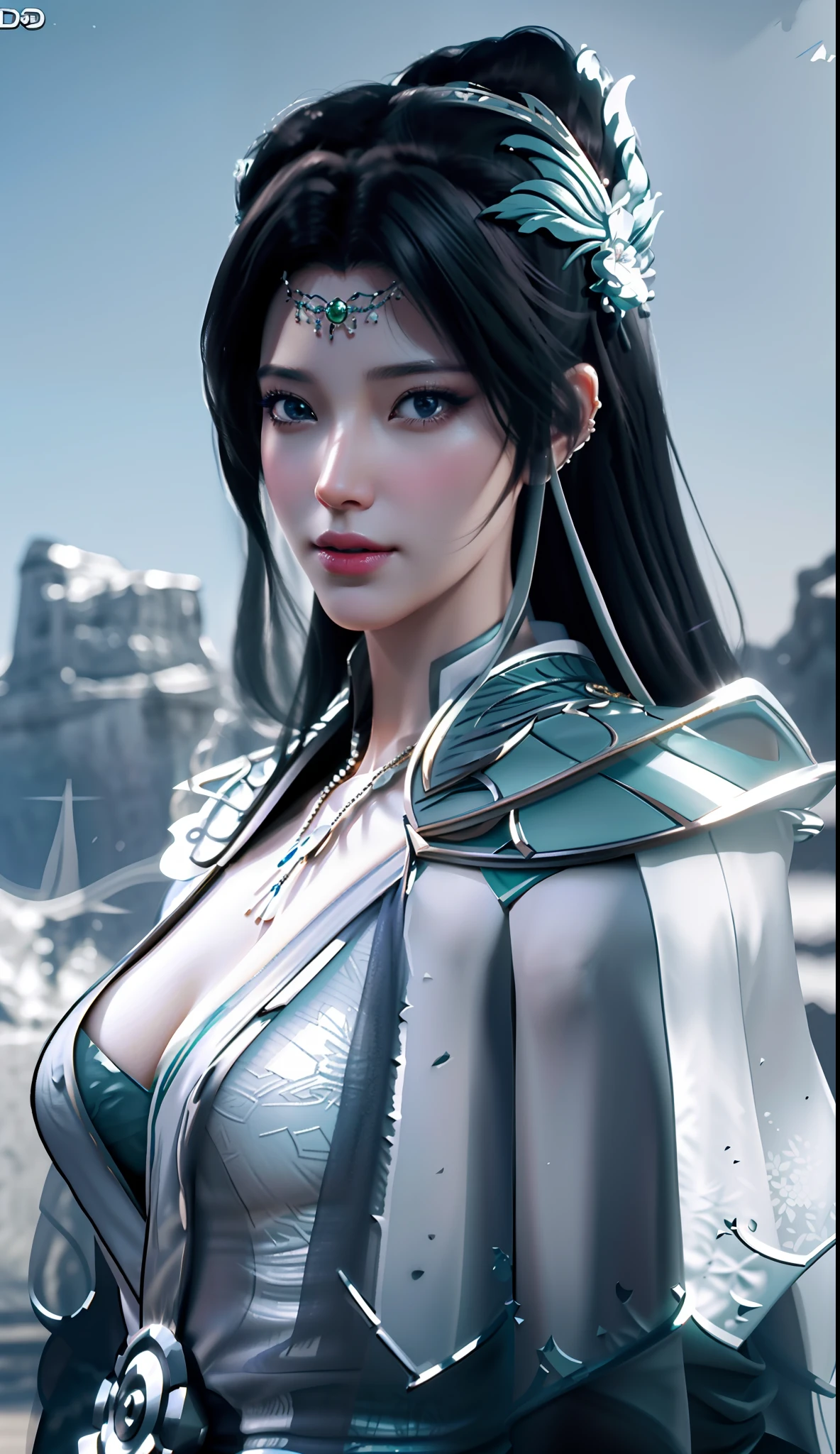 Black background wall, blurred background, highest quality, close-up of a woman, perfect face, perfect figure, alluring, charming, ultra hd, textured skin, super detail, 8k, super fine, extra large breasts, huge breasts, breast exposure, perfect face, delicate eyes, seductive, charming, half nude, 3d rendered character art 8K, fantasy characters, 3DCG, close-up of a woman, perfect face, perfect figure, alluring, charming, hands to the back, looking at me head-on, stereoscopic, textured skin, super detailed characters , 8k, fantasy characters, 3DCG, masterpiece, CGstation, peerless beauty, 3DCG, movie bloom, movie soft light, skin type, flawless, delicate nose, peerless beauty, sister, royal sister, 3D movie character 8K, movie bloom, movie soft light, skin white as jade, flawless, god