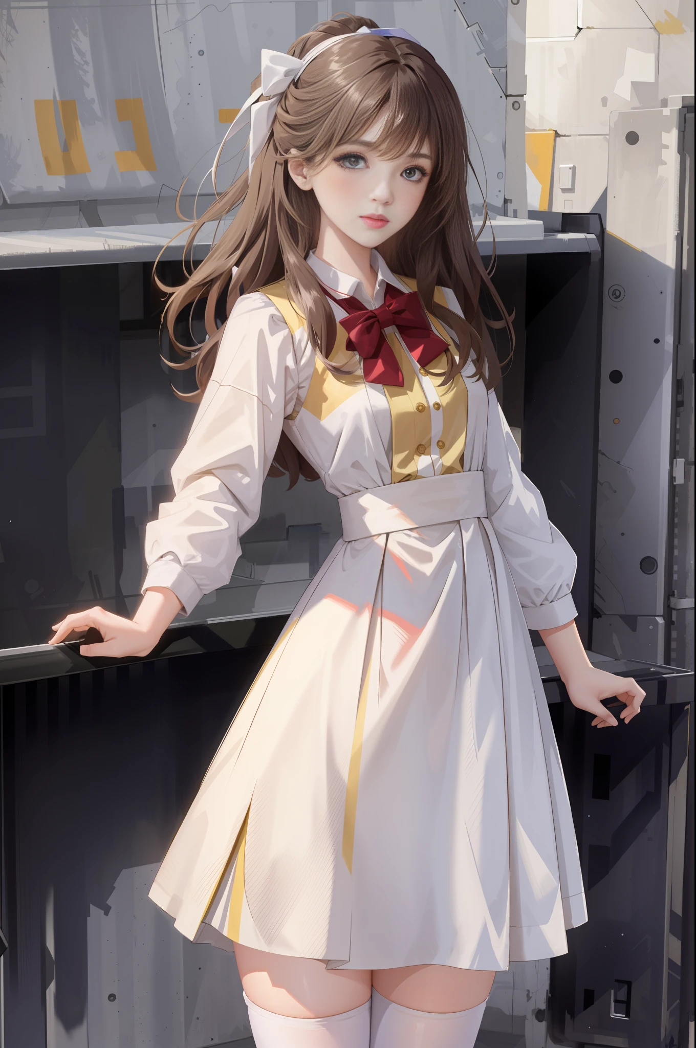 (Best quality, masterpiece: 1.1), (True: 1.4), 1girl, portrait, (corneo_dva), white dress, stockings