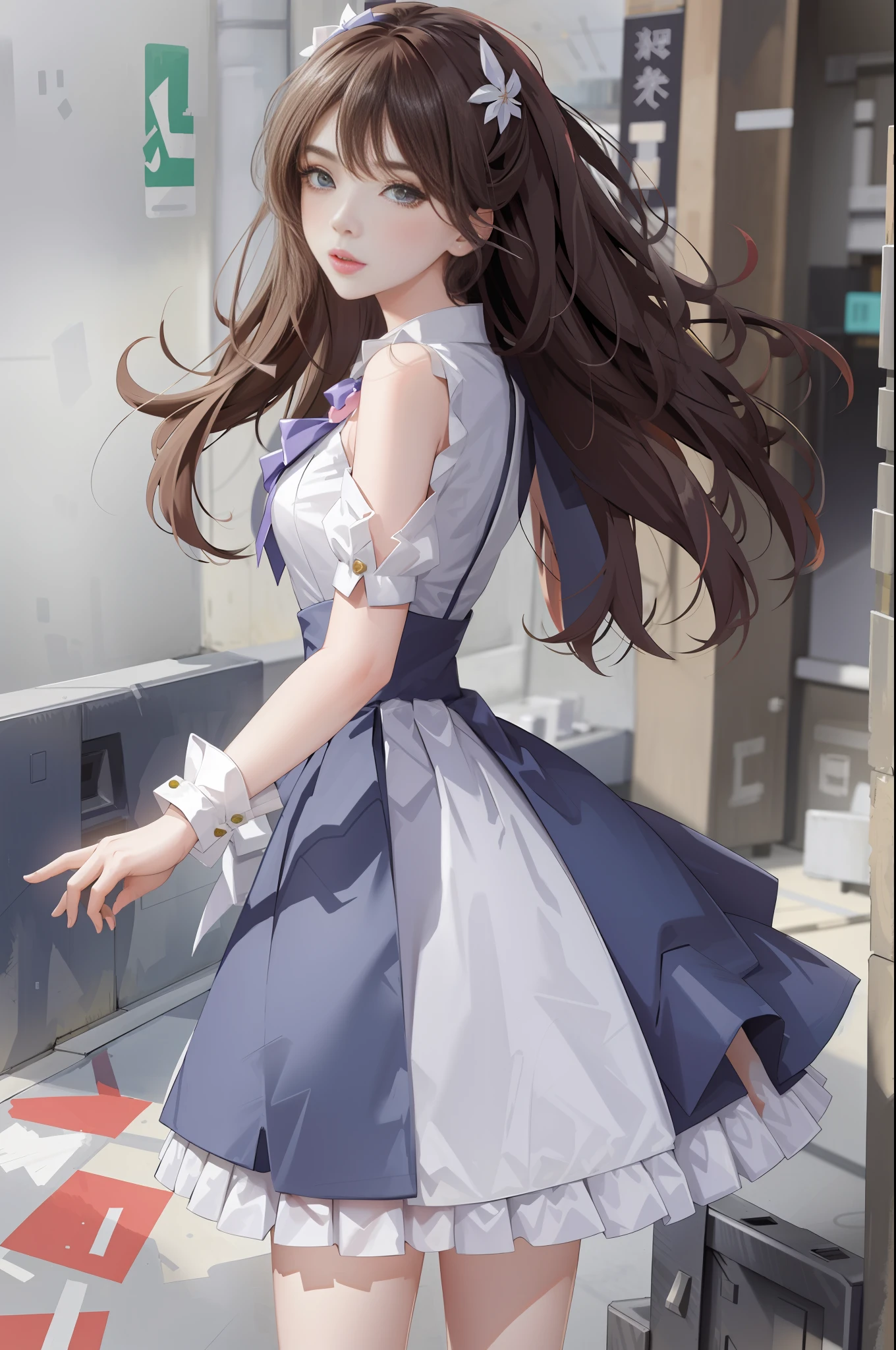 (Best quality, masterpiece: 1.1), (True: 1.4), 1girl, portrait, (corneo_dva), white dress, stockings