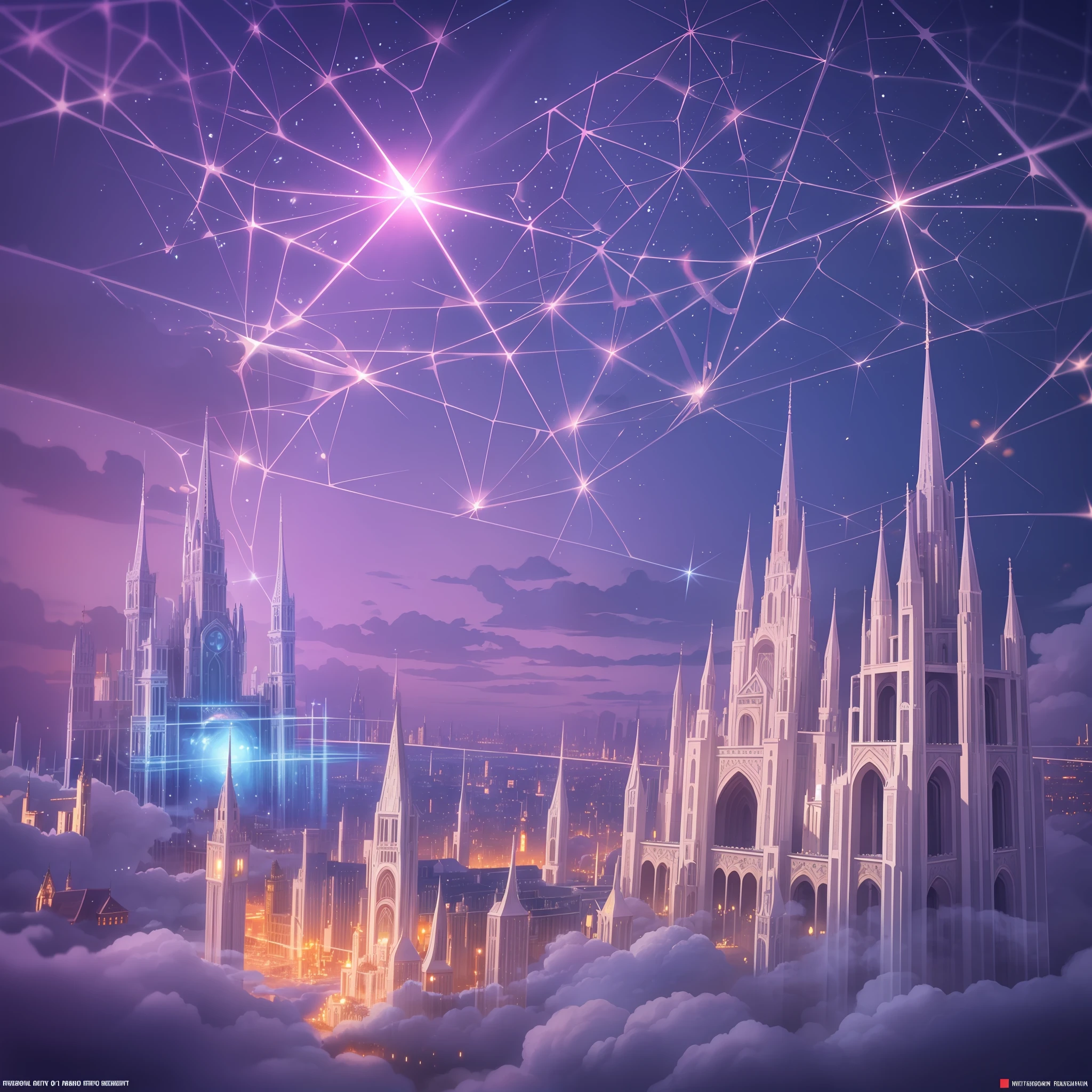 A city floating in the clouds, with buildings that resemble intricate chandeliers made of crystal and gold. The streets are lined with trees that grow upside down, their roots dangling high above the earth, while flying creatures soar and swoop between the towering spires. At the heart of the city is a castle made entirely of clouds, with ethereal music drifting from its open doors and windows. As the sun sets, the city is illuminated by a dazzling display of stars and nebulae, creating a breathtakingly beautiful and otherworldly sight. --auto --s2