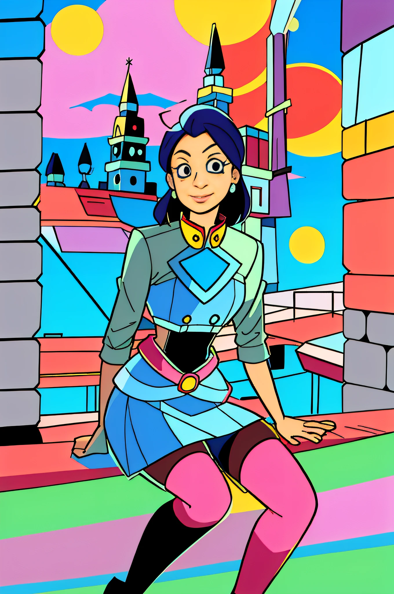 cartoon of a young woman standing in a park with a bird flying overhead, cel-shaded art style, in dress, anime-style, inspired by Leiko Ikemura, in a cartoon style, full body:: sunny weather::, cartoon-style character, flat cartoon style shading, 2D cartoon style, in a park, in american anime style, flat cartoon style