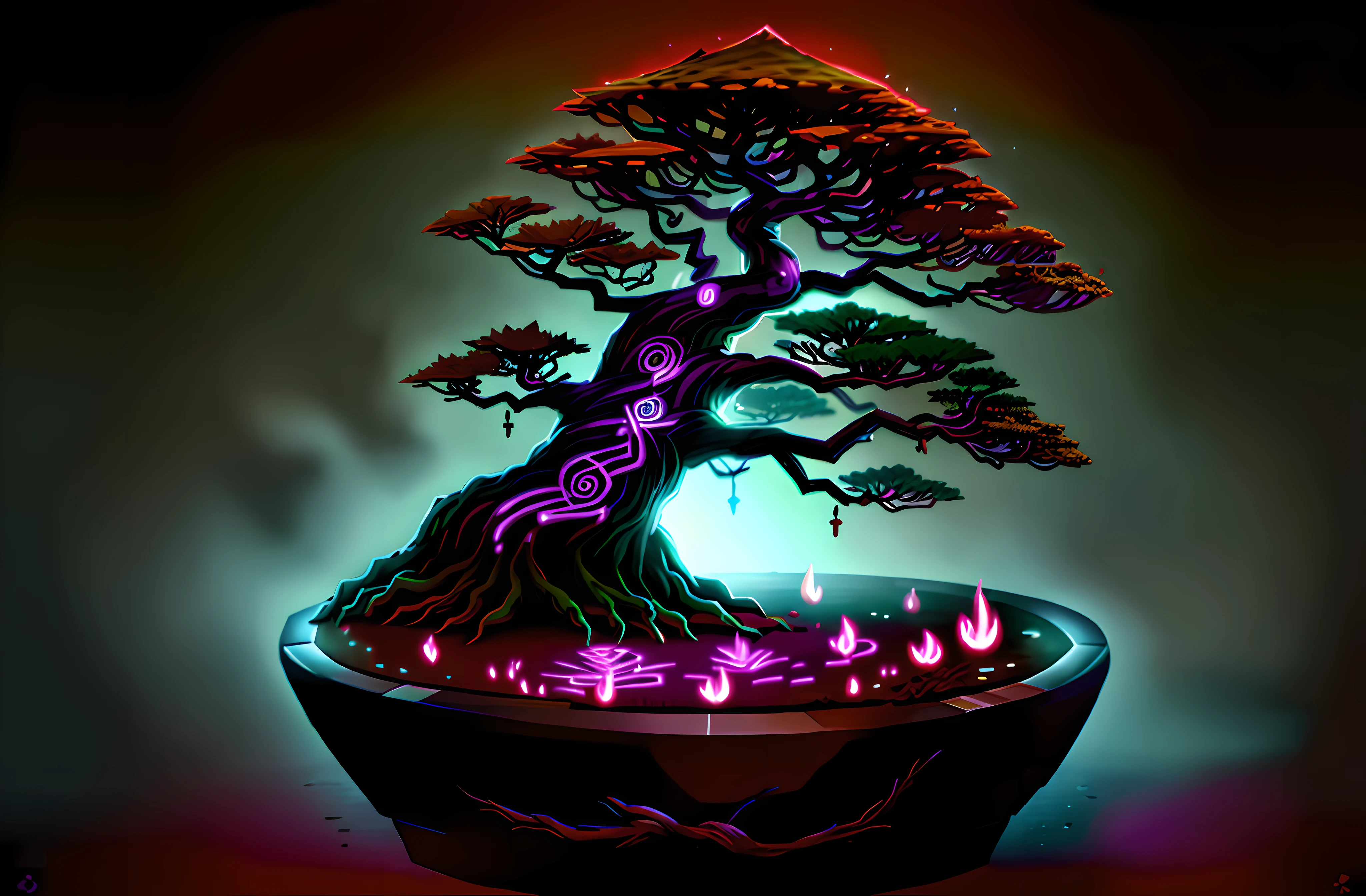 [GlowingRunesAI_purple:1] bonsai tree