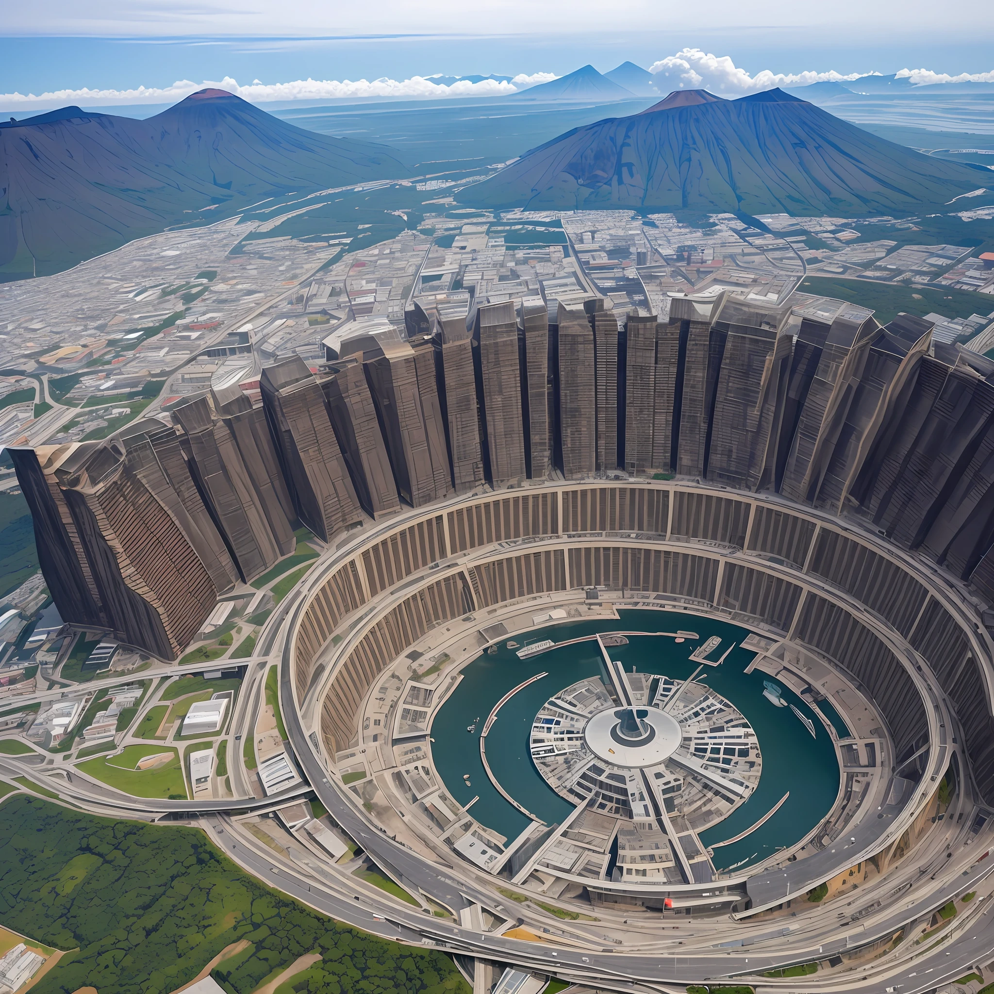 A massive city built inside a dormant volcano, where the buildings are made of obsidian and the streets are paved with molten lava. Bridges span across the gaping maw of the volcano, connecting towering skyscrapers that stretch up towards the clouds. The city is powered by geothermal energy from the fast-flowing lava streams, with turbines and generators hidden inside the building foundations. But despite its impressive architecture and futuristic technology, the city is at the mercy of the volcano's unpredictable eruptions. To mitigate the risk, the city planners have built a network of tunnels and emergency shelters that can be accessed within minutes. It's a stunning combination of natural beauty and man-made marvels, but one that requires constant vigilance and respect for the awesome power of the earth's geology. --auto --s2