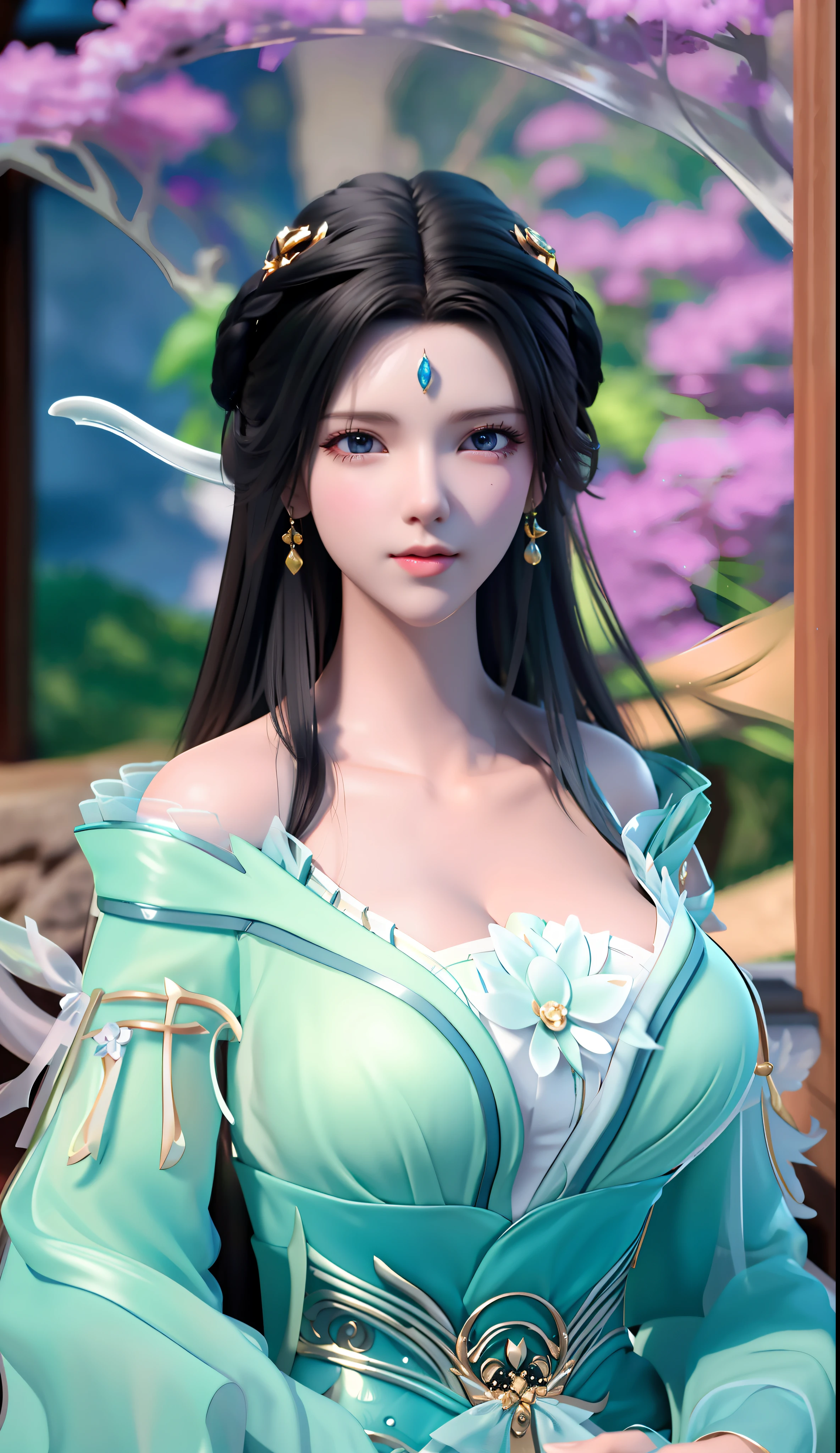 blurred background, highest quality, close-up of a woman, perfect face, perfect figure, alluring, charming, ultra hd, textured skin, super detail, 8k, super fine, big breasts, super breasts, god milk, cleavage, 3dcg, 3d rendered character 8k, cg fantasy, cgstation, anime, surrealism, semi-nude, translucent