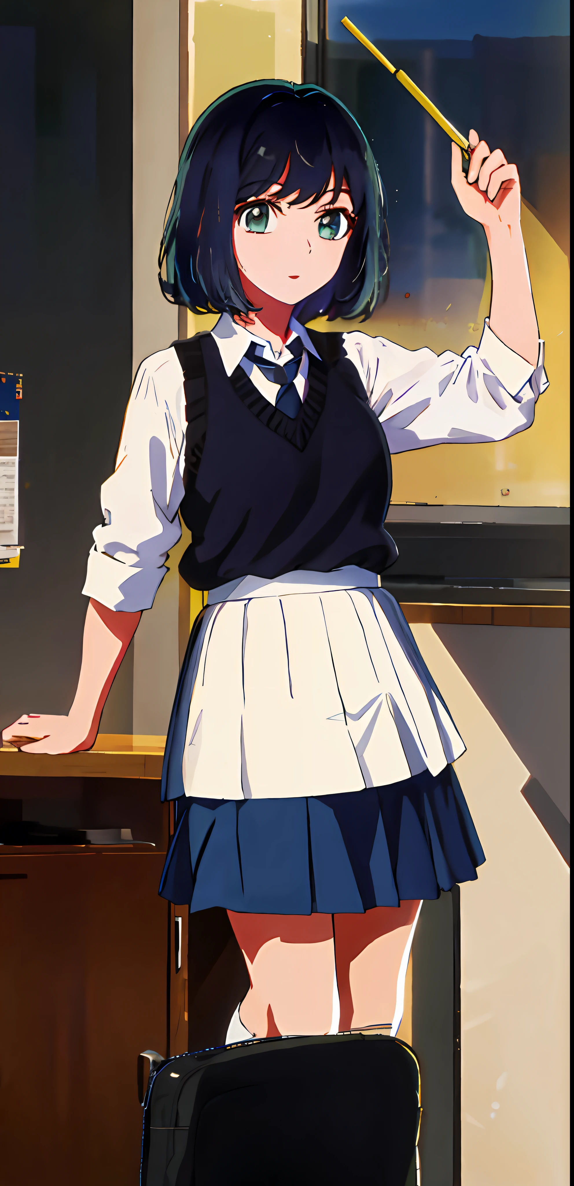 1 girl, solo, school uniform, bangs, happy, pose, (masterpiece: 1.2), high, best quality, 8k