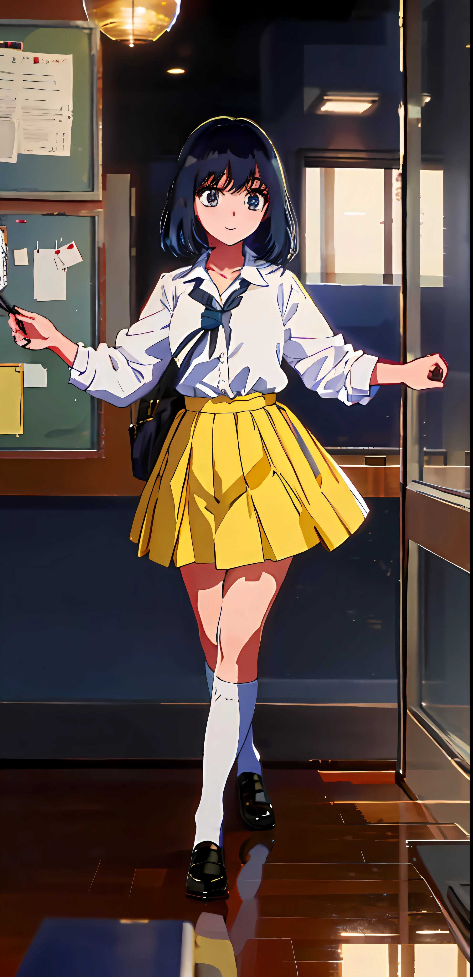 1 Girl, Star Eyes Solo, School Uniform, Bangs, Happy, (Masterpiece: 1.2), High, Best Quality, 8K