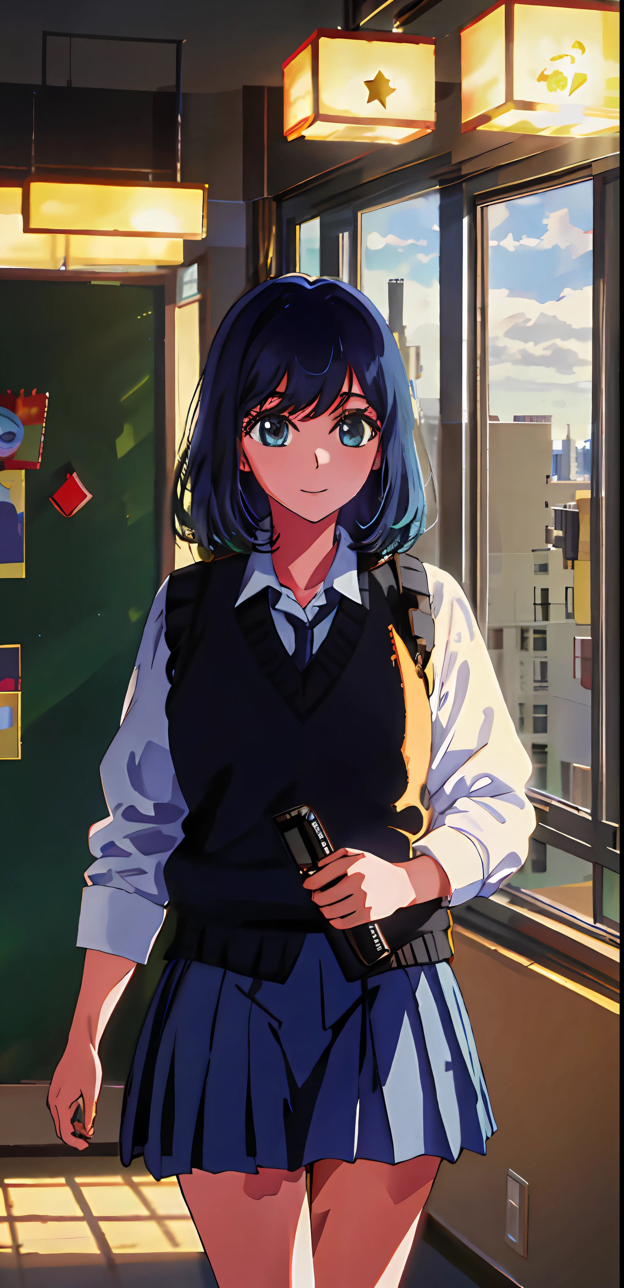 1 Girl, Star Eyes Solo, School Uniform, Bangs, Happy, (Masterpiece: 1.2), High, Best Quality, 8K