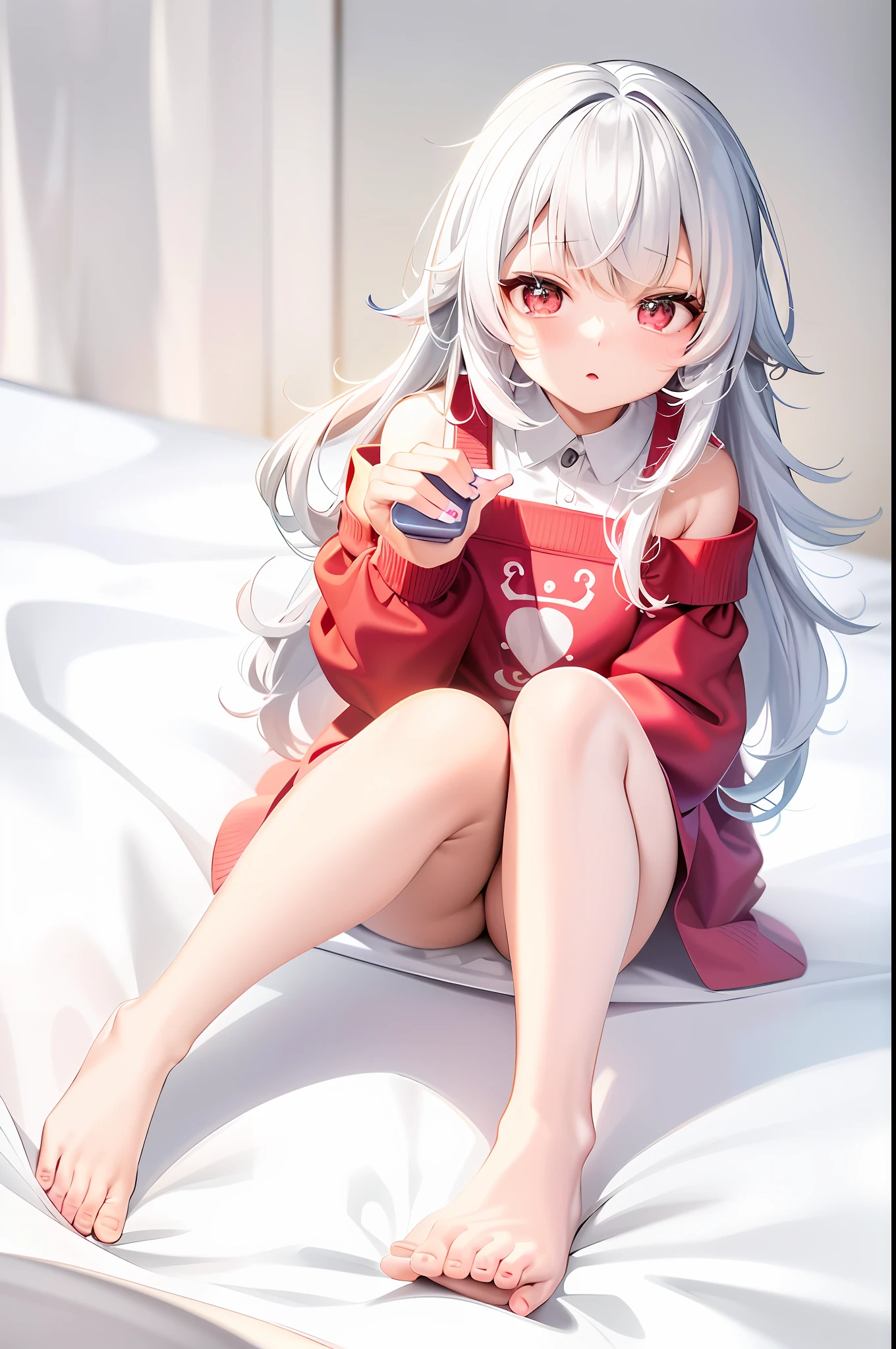 anime girl sitting on a bed with a remote control in her hand, cute anime girl, perfect white haired girl, anime visual of a cute girl, beautiful anime girl squatting, anime moe artstyle, anime best girl, pretty anime girl, seductive anime girl, small curvy loli, anime style 4 k, (anime girl), beautiful anime girl, smooth anime cg art