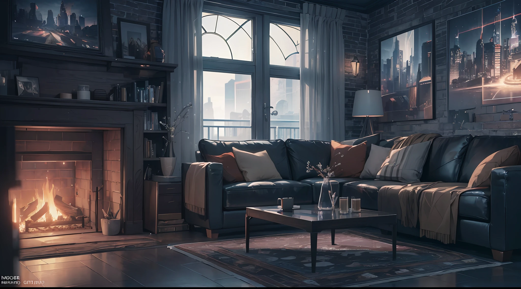 This old living room night a sofa ,a tv with transparent glass windows that illuminate the gloomy night environment, where there is a fireplace lit, offering a cozy and cozy comfort around it((best quality))((Best quality)), ((masterpiece)), (detailed: 1.4), 3D, an image of a beautiful cyberpunk woman,HDR (High Dynamic Range),Ray Tracing,NVIDIA RTX, Super-Resolution,Unreal 5,Subsurface Dispersion, PBR Texture, Post-processing, Anisotropic filtering, Depth of field, Maximum clarity and sharpness, Multilayer textures.