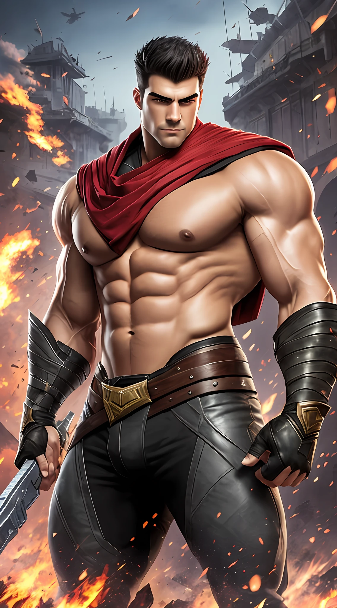Darius league of legends, tall and muscular, big muscle,  military