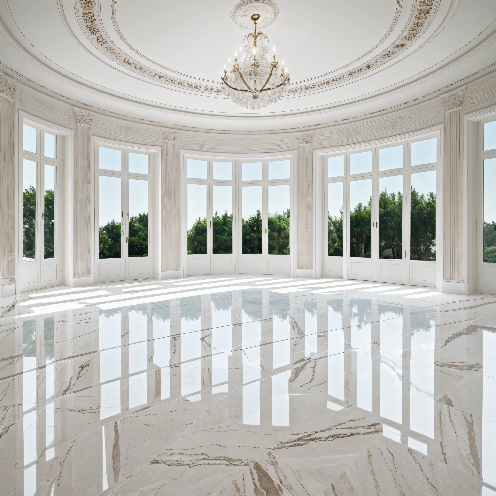 Scenery of a white room, wide view, marble floor and white walls, realistic photo, best quality, super realistic, beautiful lighting --auto --s2