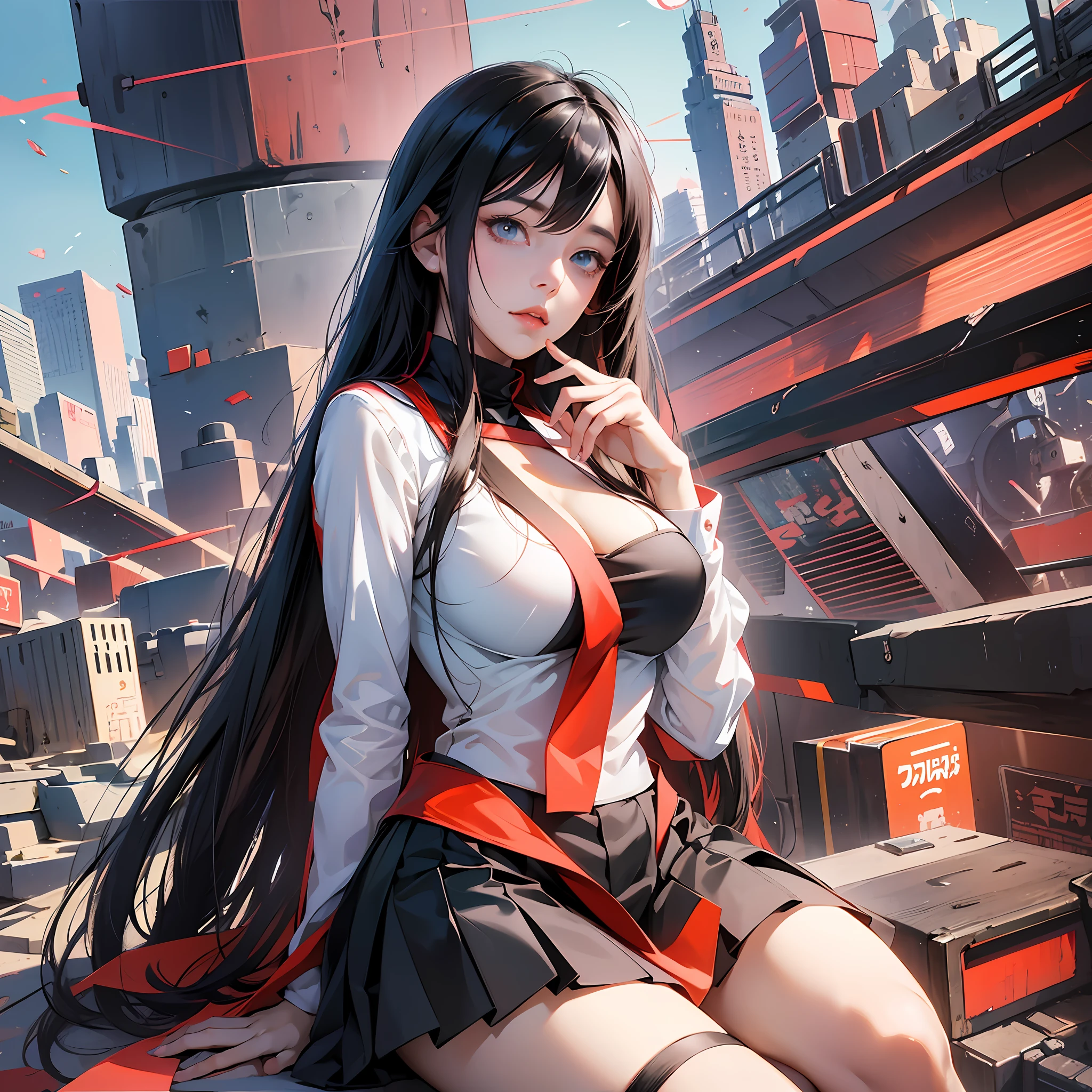 Zero two, huge breasts, long black hair untied, long black hair, twisted eyes, long eyelashes, skirt, big breasts, thighs, anime style, big breasts emphasized, naughty anime style, sexy ecchi thighs, naughty thighs, smooth anime cg art, surreal student, seductive anime girl, realistic student, soft anime cg art, anime girl, beautiful anime student, beautiful anime girl, beautiful attractive anime girl, ecchi anime style, photorealistic rendering of girl anime zero two --auto --s2