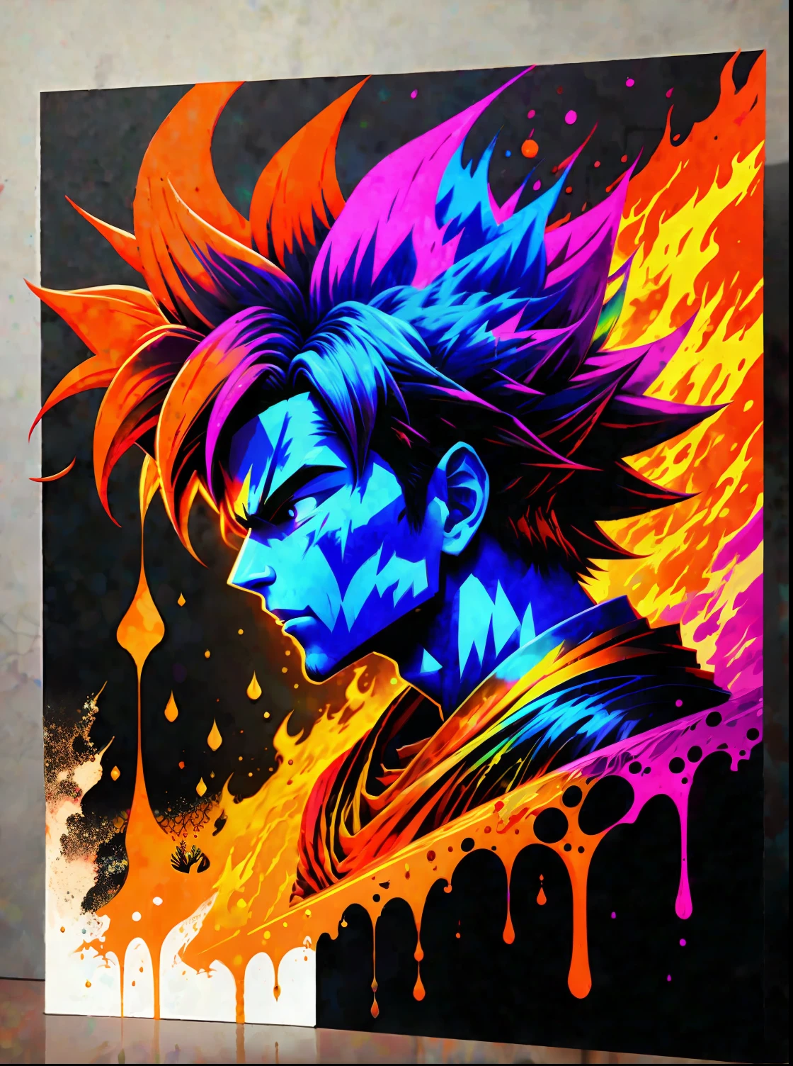 a colorful goku painting on a black background, rainbow fusion color scheme, life, avatar image, molten face, transparent background, art life, a colorful retouching, stunning rendering, life and life, Melting face