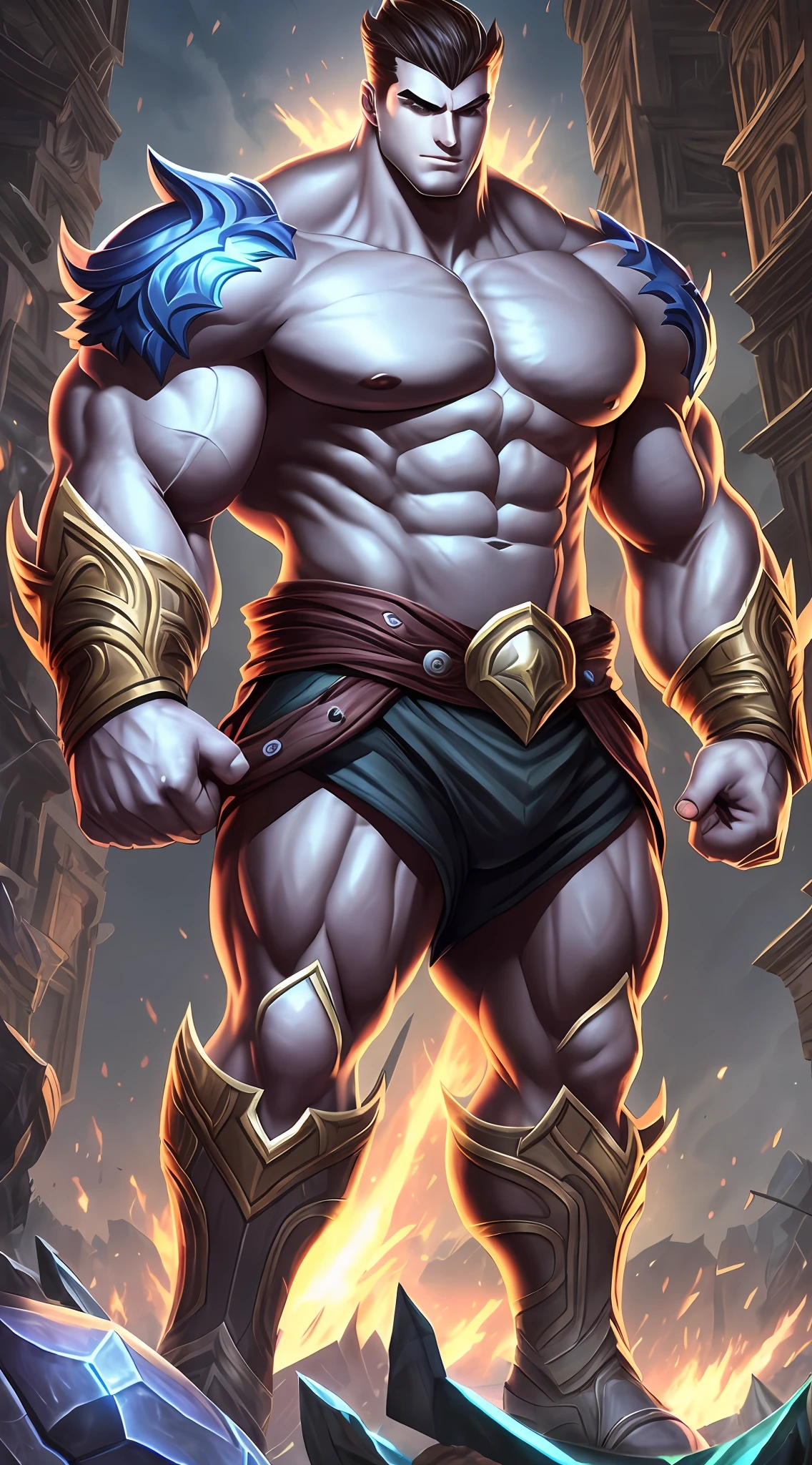 Sett league of legends, tall and muscular, big muscle