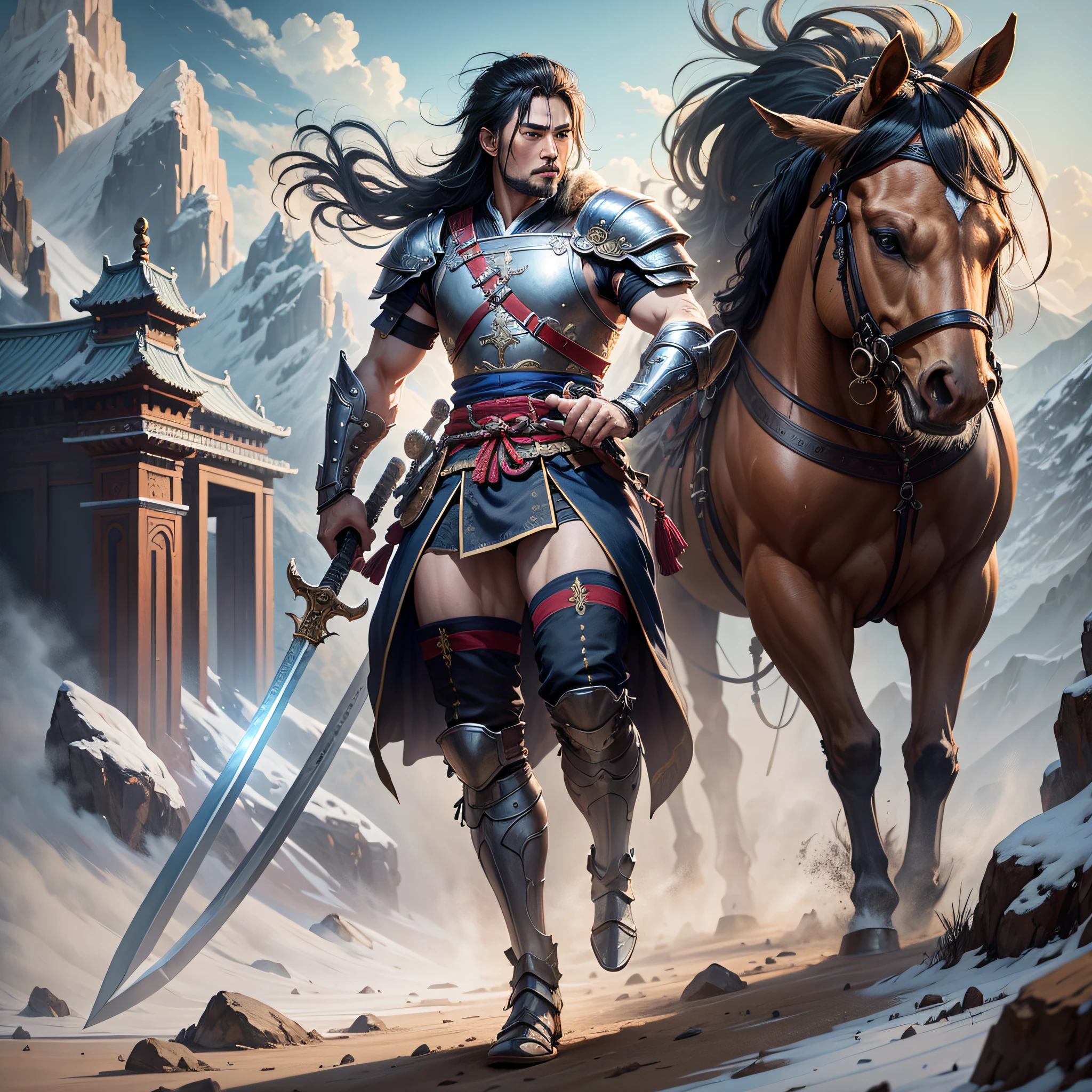 8K, Best Quality, Real Person, Warrior, Male, Realism, Sword, Full Body, Song Dynasty Costume, Landscape Background,