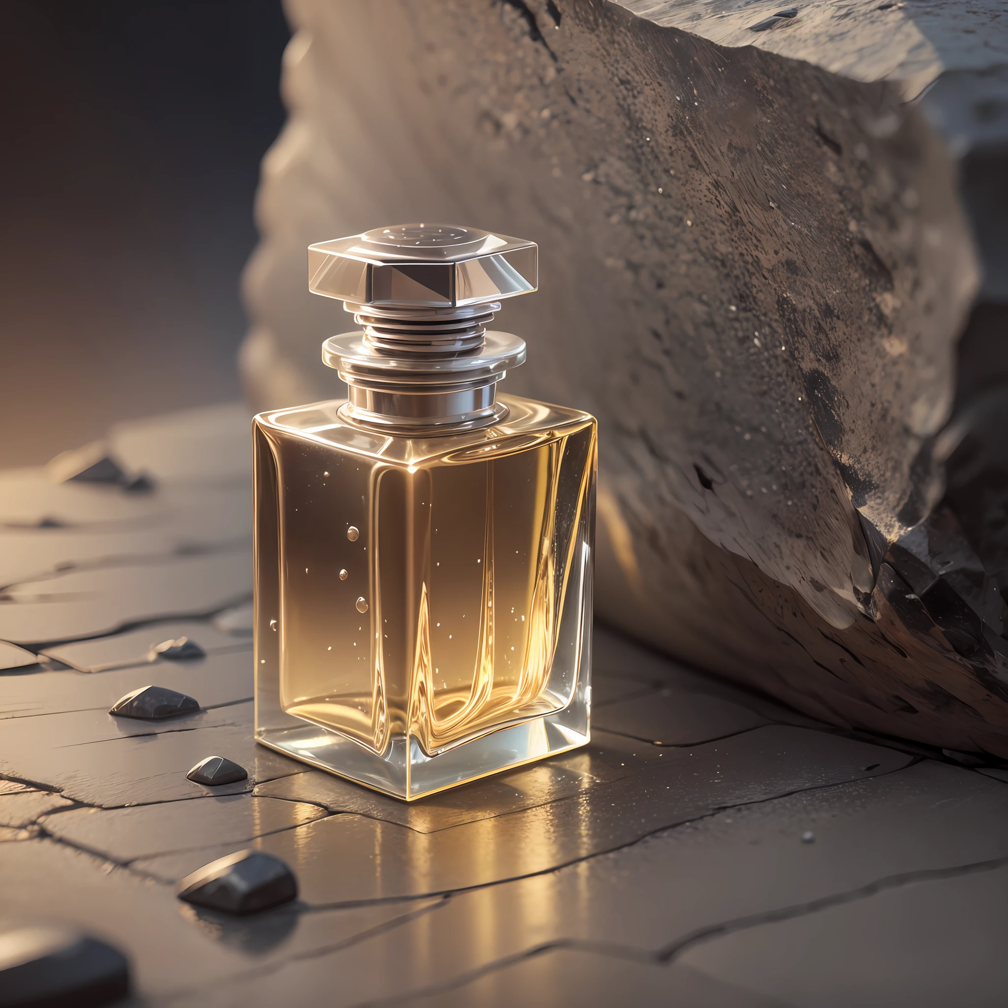 Realistic perfume on a stone at night --auto --s2