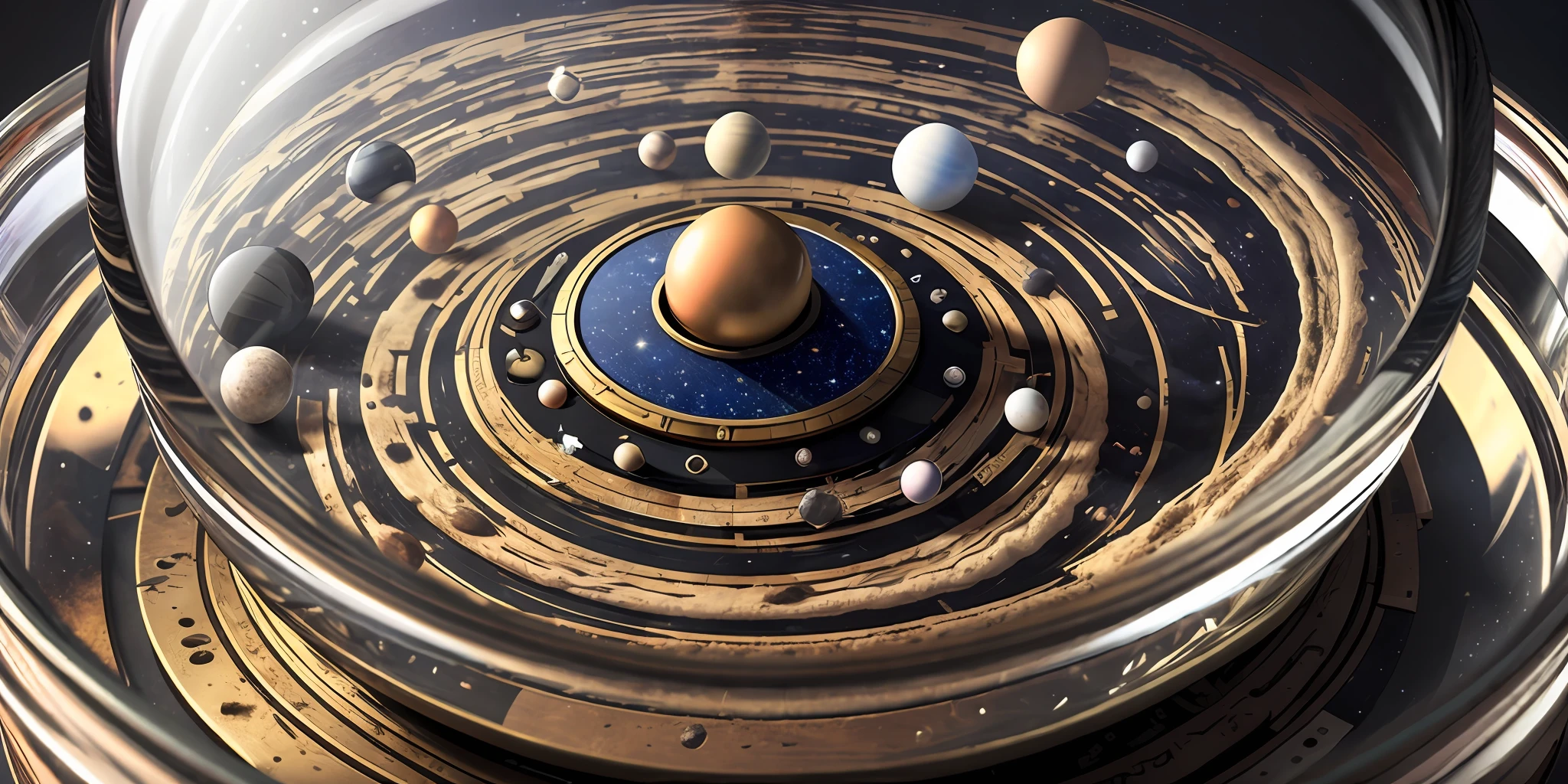 Knolling: Solar system inside a glass jar, realistic image, high details, high resolution, 8k, Full HD, high-quality:: dof --auto --s2