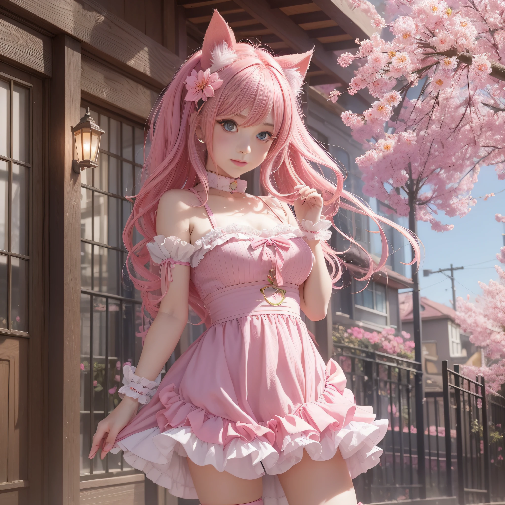 anime girl with pink hair and a pink dress with a flower in her hair, very beautiful anime cat girl, beautiful anime catgirl, beautiful fantasy anime, guweiz, anime girl with cat ears, beautiful anime girl, very beautiful cute catgirl, anime style 4 k, anime fantasy artwork, 4k anime wallpaper, artwork in the style of guweiz