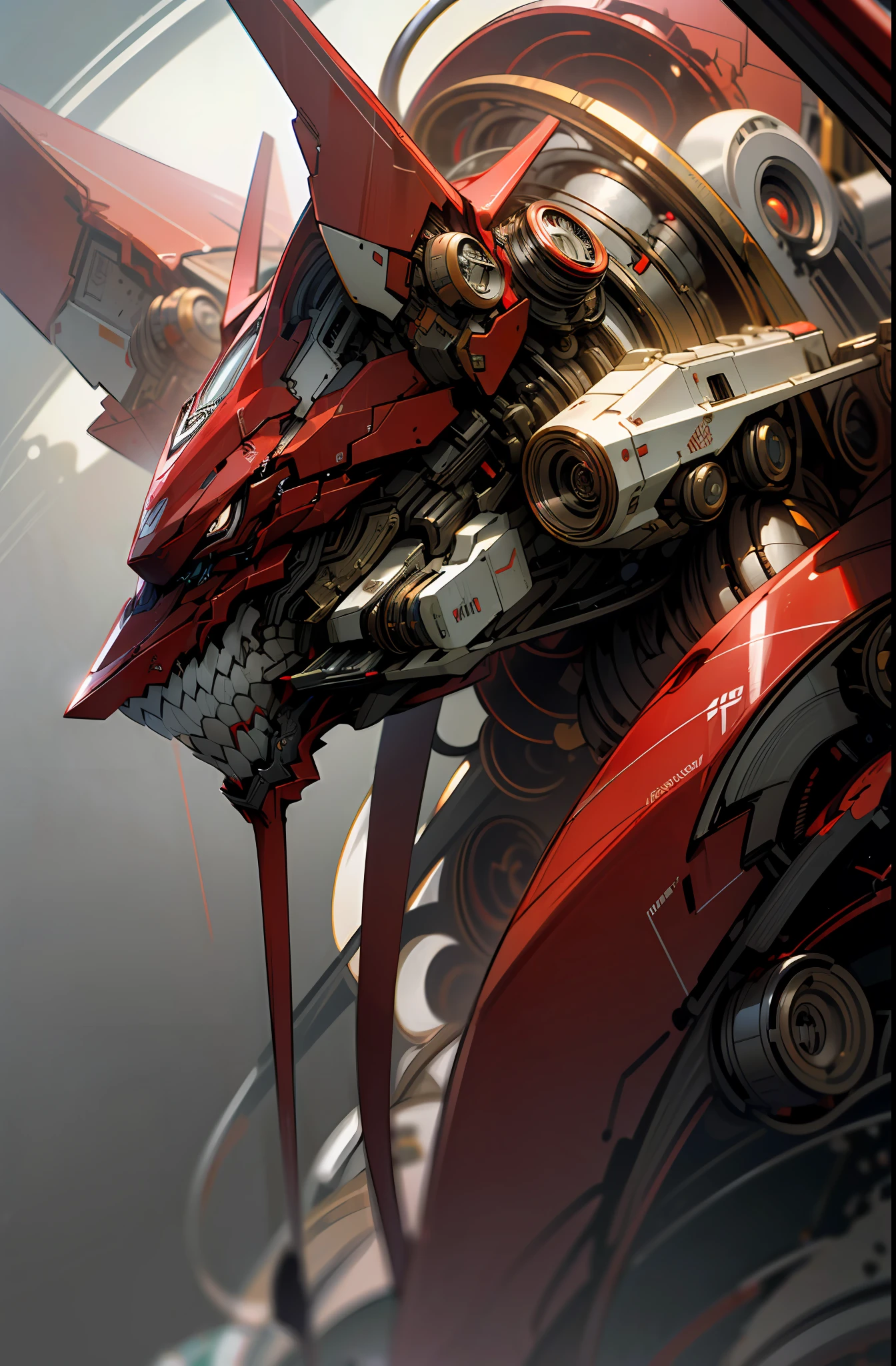 (((masterpiece, best quality, illustration, finely detail))),((extremely detailed cg unity 8k wallpaper, highres)),amazing, ,solo, mecha, (red:2),high saturation,low brightness,