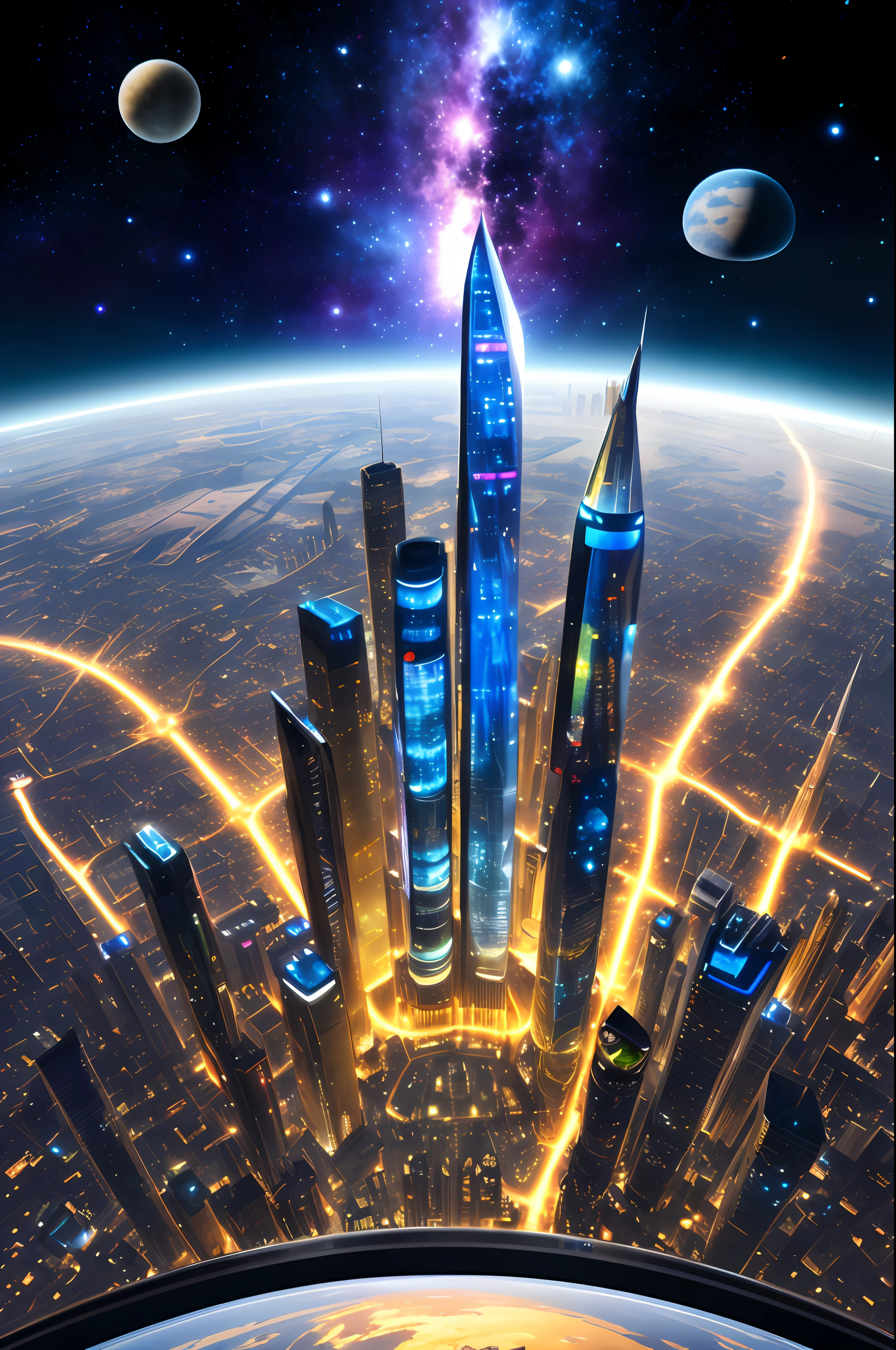 futuristic city with skyscrapers and planets in the background, russian orbit city cityscape, beautiful city of the future, in fantasy sci - fi city, futuristic city, city of the future, future city, otherwordly futuristic city, futuristic city backgrond, futuristic metropolis, photo of futuristic cityscape, alien futuristic city, science fiction city, futuristic utopian metropolis