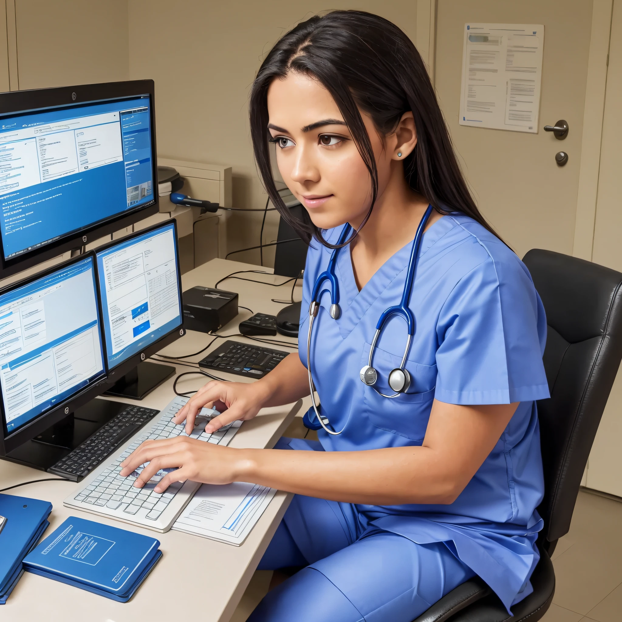 Doctor with blue scrub using a computer --auto --s2