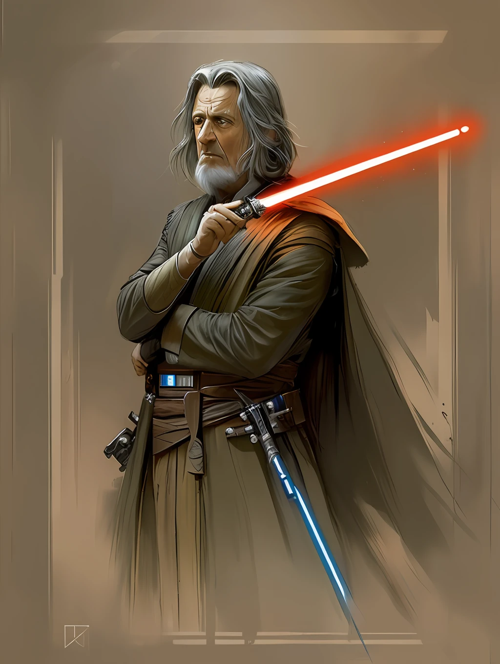 An old Star Wars’s Jedi Grandmaster in the style of Mark Demsteader