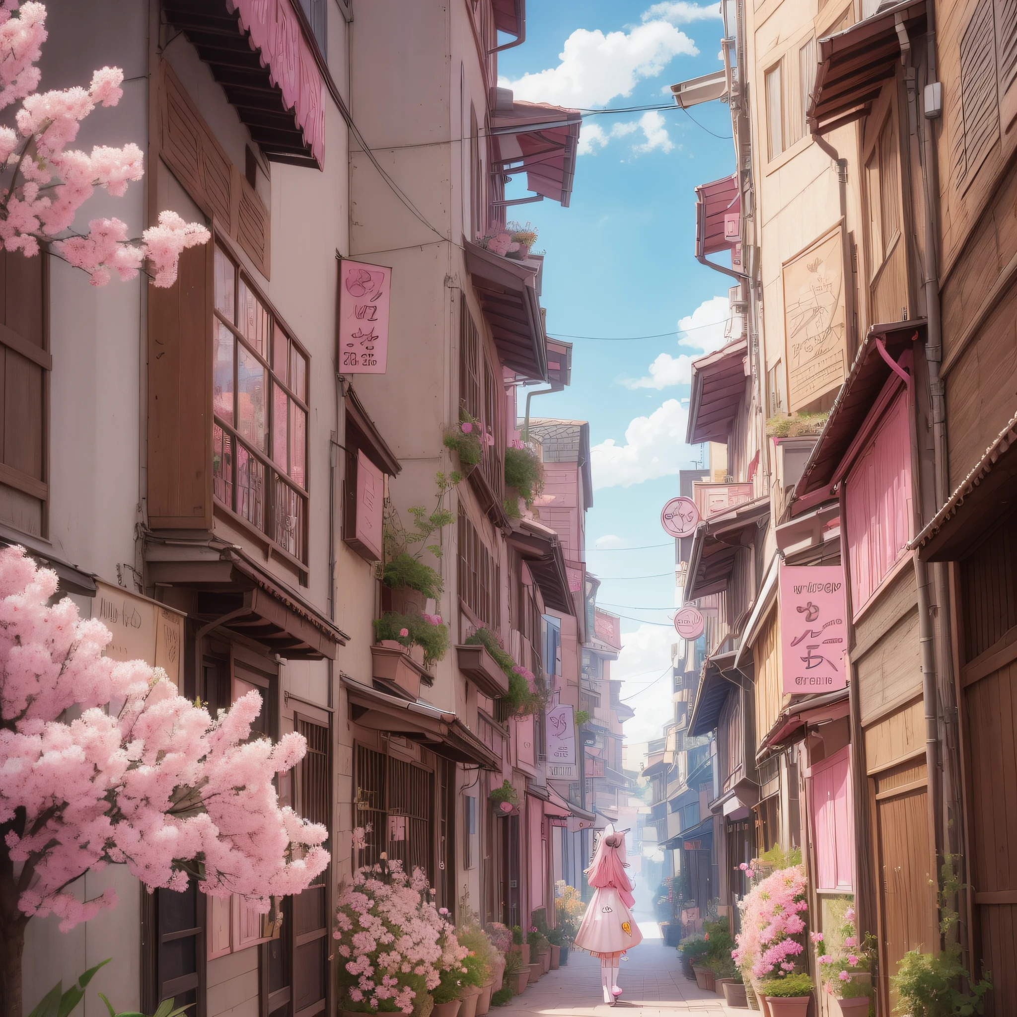 Anime girl with pink hair and pink dress with flowers on her hair, very beautiful anime fox girl, beautiful anime fox girl, beautiful fantasy anime, guweiz, anime girl with fox ears, beautiful anime girl, very pretty cute fox girl, pink flower rain, background blur, anime style 4 K, anime fantasy artwork, 4k anime wallpaper, guvez style artwork