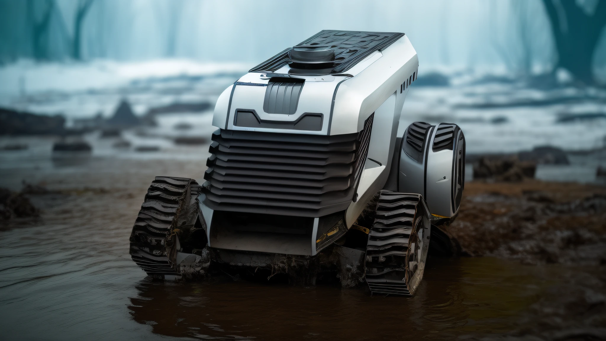 Professional model photo shoot, half-submerged in black mud, New York, ruins after a fire explosion or after various natural disasters, (lots of overturned crashed cars), construction waste, realistic, clear focus, 8k HD, exceptionally detailed, intricate, elegant, in winter