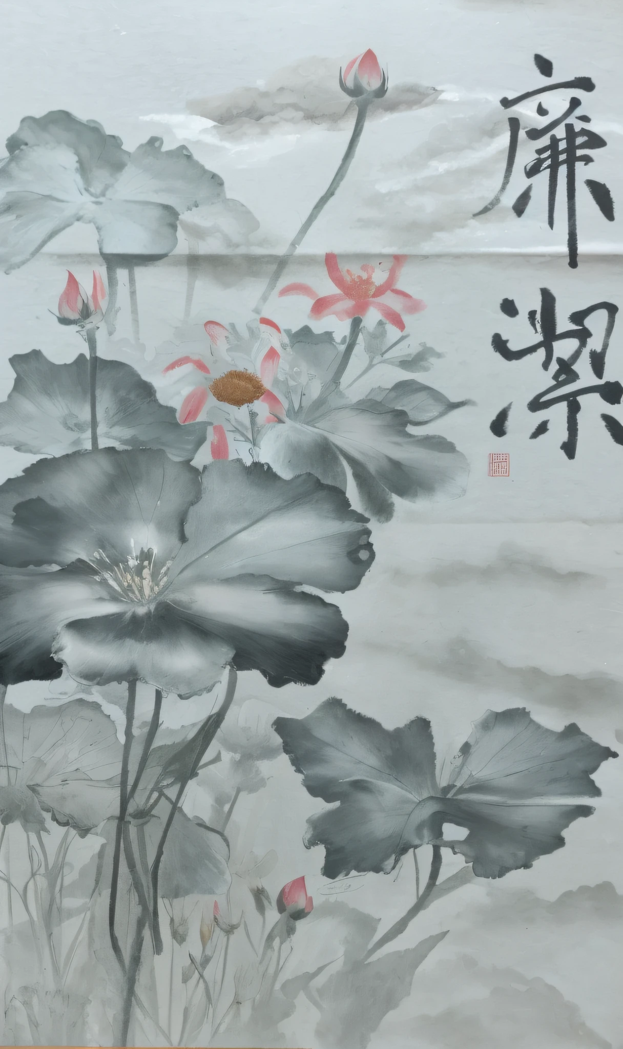 a close up of a painting of a flower with chinese writing, by Wu Changshuo, by Yang Buzhi, by Luo Mu, by Cao Zhibai, by Gong Kai, by Xu Xi, by Zhang Shunzi, by Zhou Shuxi, by Li Zai, by Dai Xi, by An Zhengwen, chinese ink and wash painting