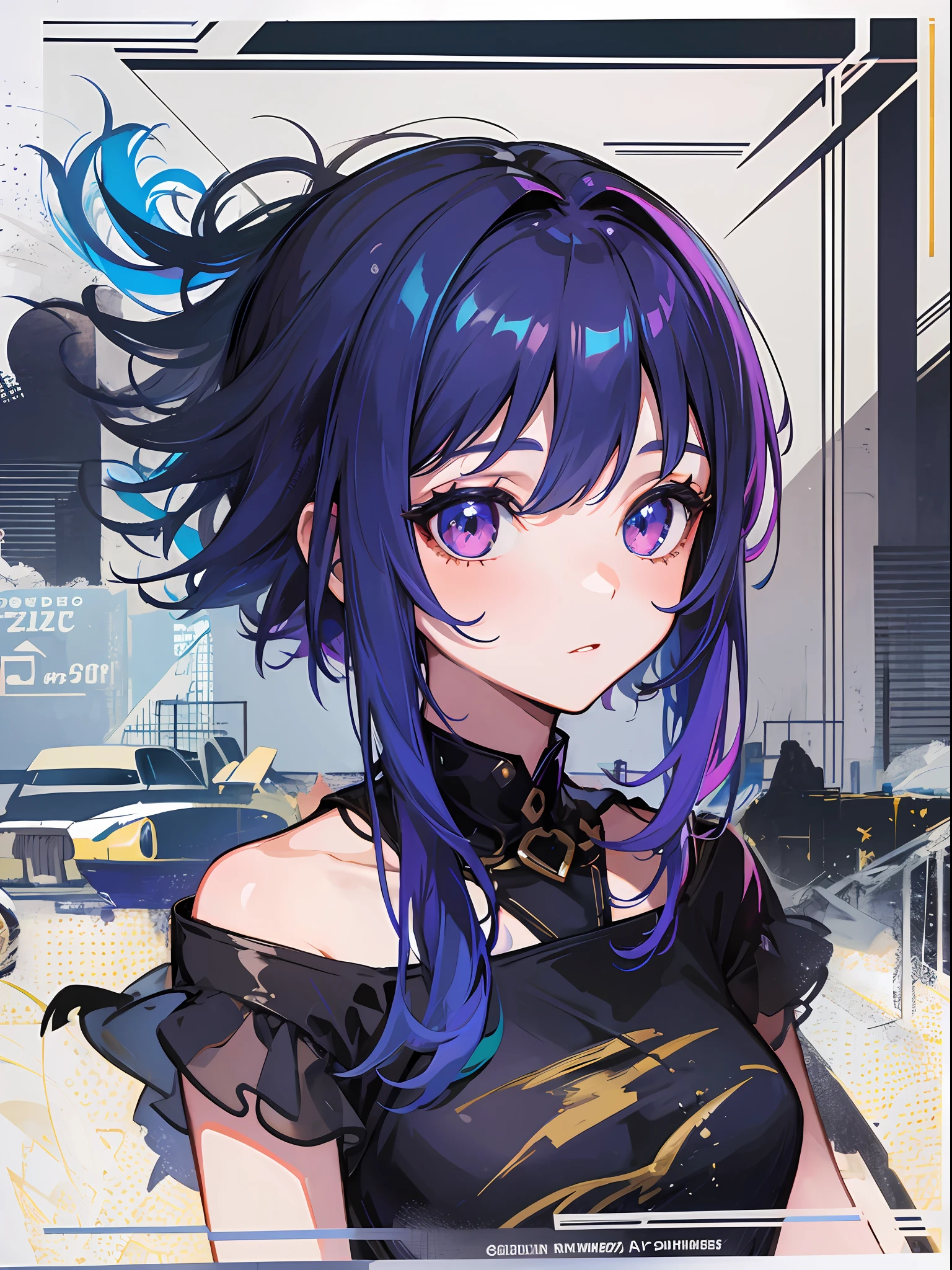 Girl, colored inner hair, beautiful, absurdres, shinny eyes, Sharp eyes, shinny hair, (looking away),