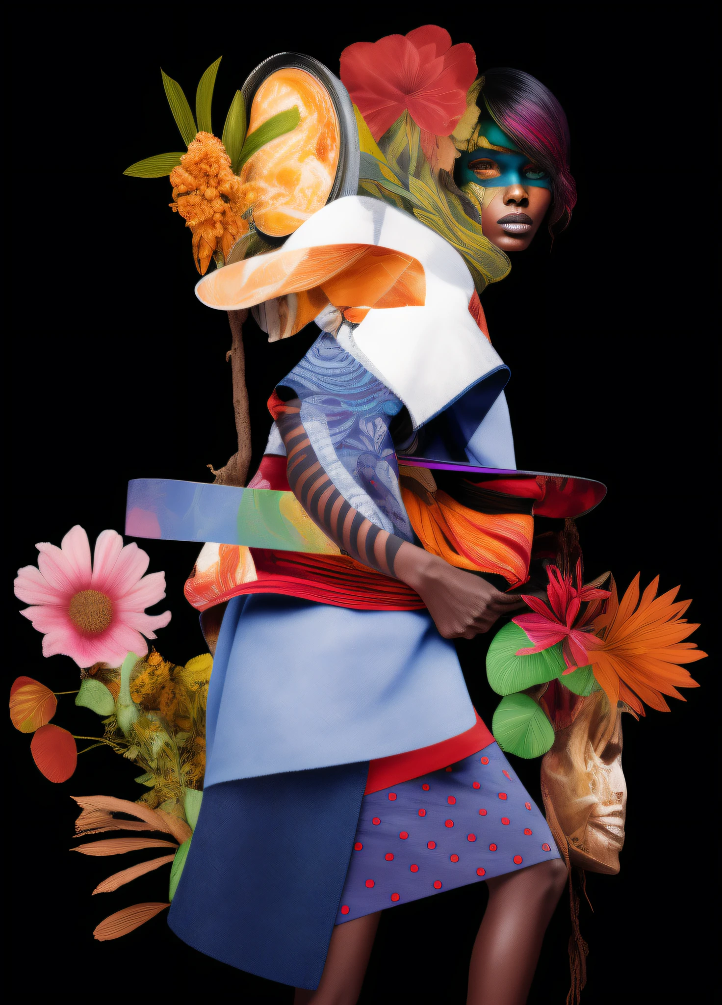 A vibrant portrait o woman from the Brazilian color forest, adorned in a punk-style outfit from the 1980s, surrounded by a mystical aura of Ayahuasca, with a backdrop of infused colors and shapes., Lsd, psychedelic "a", by Alex Grey, photography, Cinematic lighting, Cinema 4D, Normal perspective, Made of marble, DSLR camera, Polarizing filter, Documentary scene --uplight --hd 400mm 1.8 canon, Made of marble, camera film , Fog filter, Documentary scene --uplight --hd --auto --s2