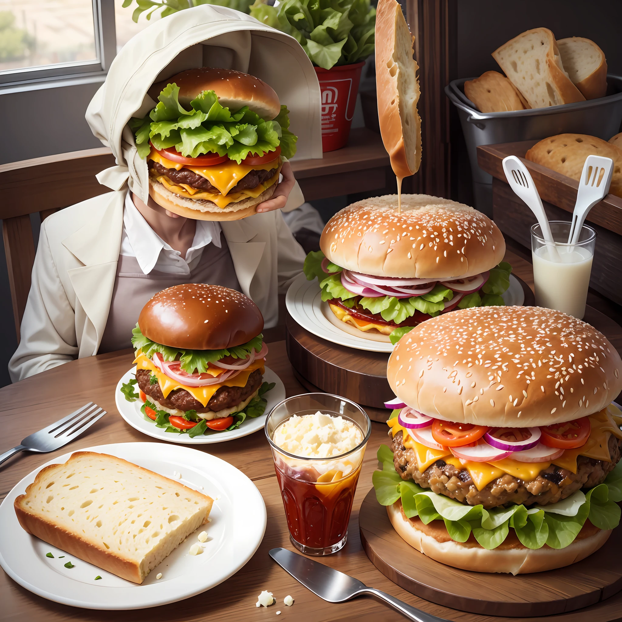Hamburger cheese, salad, bread --auto --s2