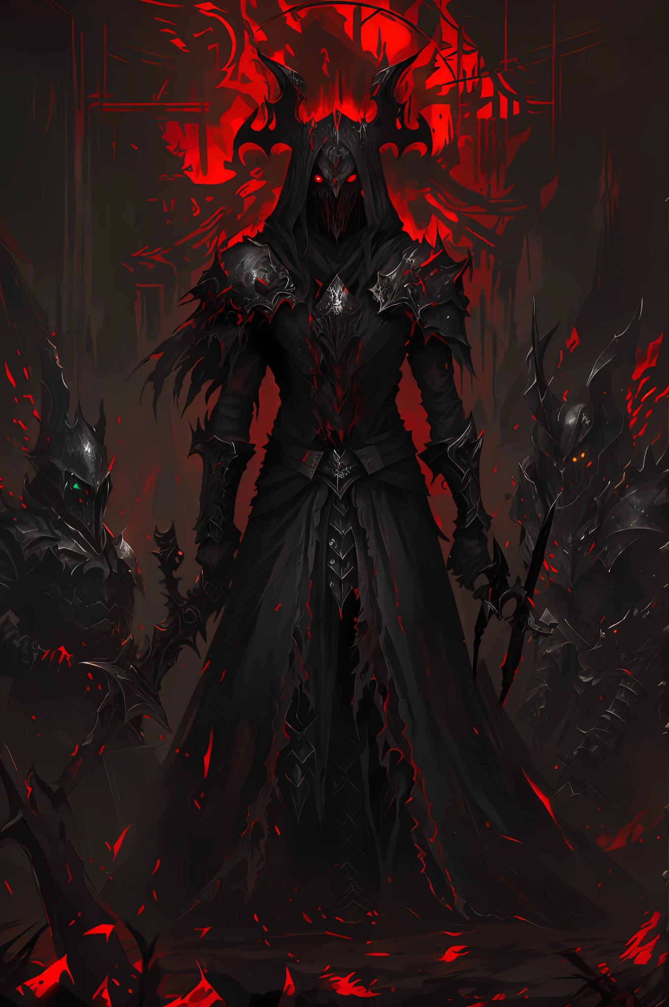 a closeup of a demonic-looking man with a sword in his hand, diablo digital concept art, dark fantasy style art, dark concept art, dark fantasy concept art, diablo concept art, dark fantasy character design, blood knight, corrupted armor, dark high contrast concept art, dark fantasy art, dark fantasy art, dark fantasy art, epic fantasy digital art style, dark soul armor concept, detailed face, intense red eyes,