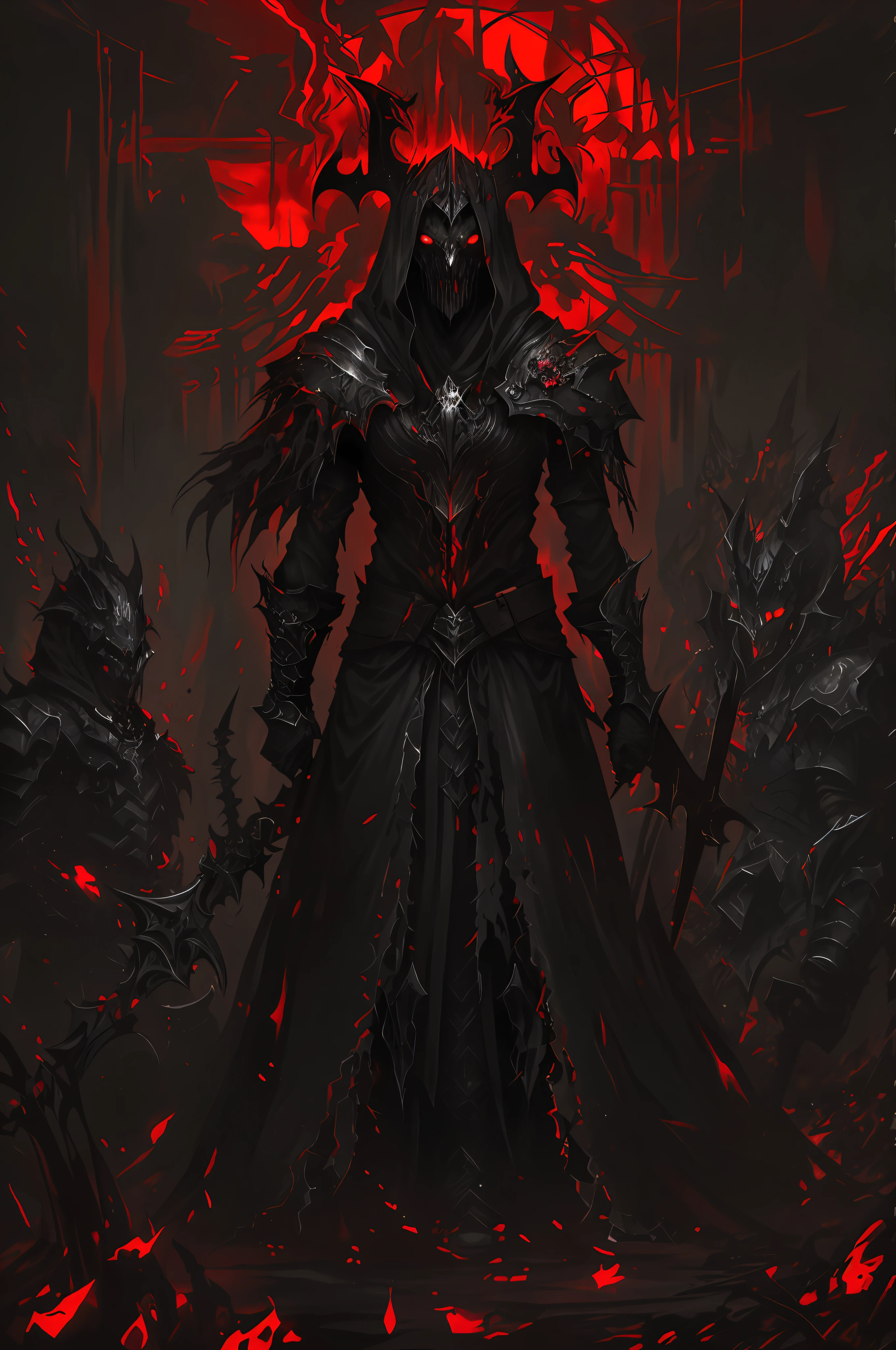 a closeup of a demonic-looking man with a sword in his hand, diablo digital concept art, dark fantasy style art, dark concept art, dark fantasy concept art, diablo concept art, dark fantasy character design, blood knight, corrupted armor, dark high contrast concept art, dark fantasy art, dark fantasy art, dark fantasy art,  epic fantasy digital art style, dark soul armor concept, detailed face, intense red eyes,