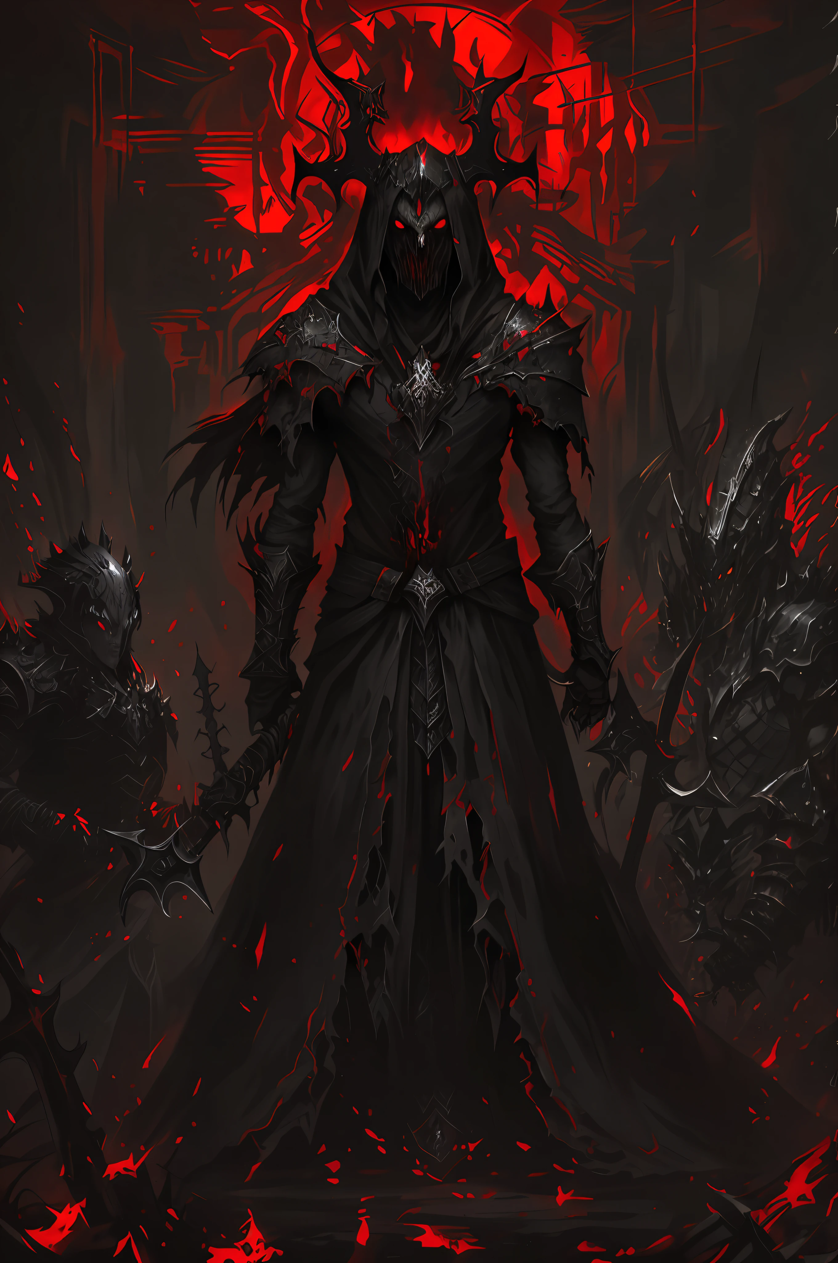 a closeup of a demonic-looking man with a sword in his hand, diablo digital concept art, dark fantasy style art, dark concept art, dark fantasy concept art, diablo concept art, dark fantasy character design, blood knight, corrupted armor, dark high contrast concept art, dark fantasy art, dark fantasy art, dark fantasy art,  epic fantasy digital art style, dark soul armor concept, detailed face, intense red eyes,