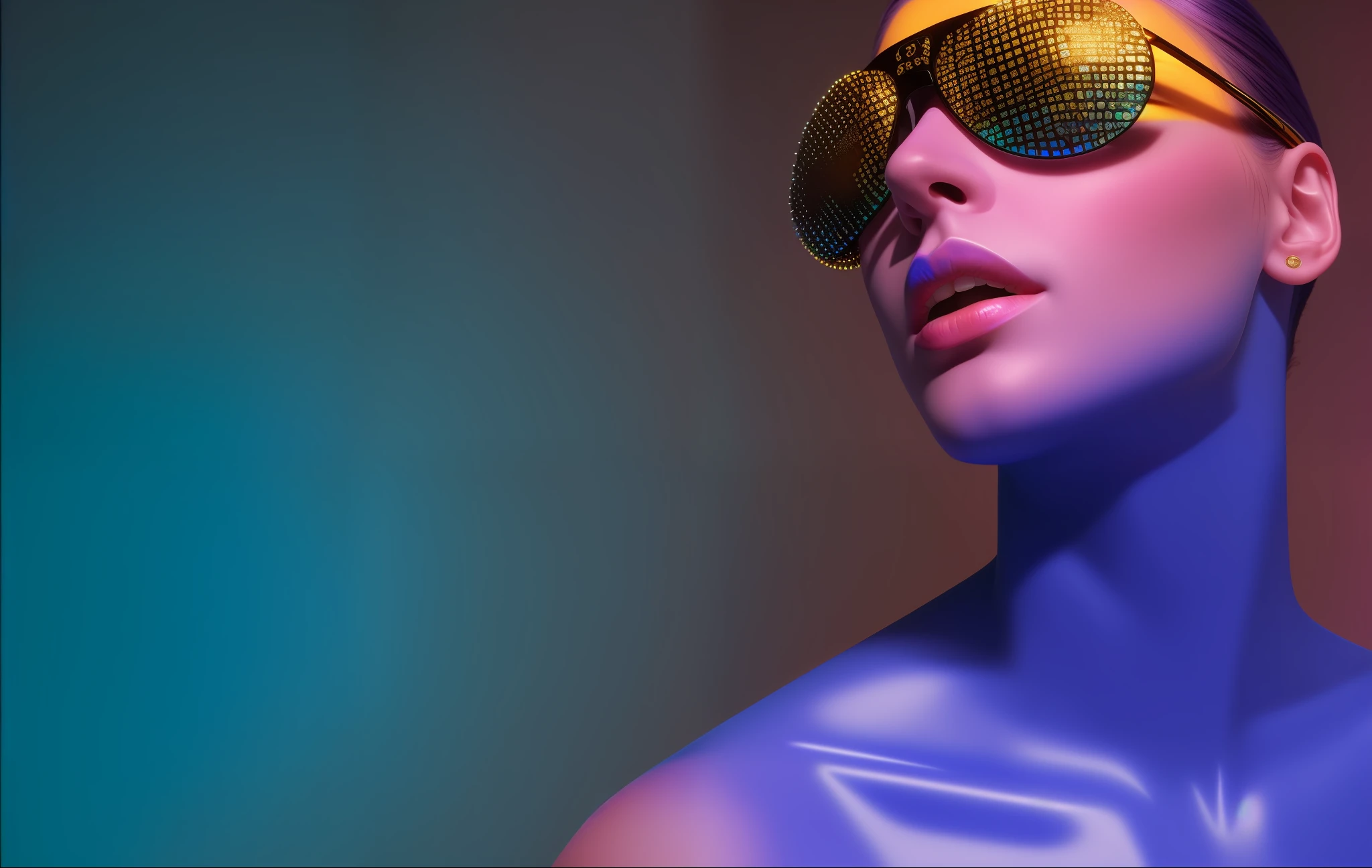 there is a woman with a blue body and gold headpiece, portrait color glamour, fashion color studio lighting, ultraviolet and neon colors, inspired by David LaChapelle, blue holographic face, unreal engine : : rave makeup, inspired by Bert Stern, fashionable futuristic woman, inspired by Hedi Xandt, fine art fashion photography, colorful rave makeup, neon lenses --auto --s2