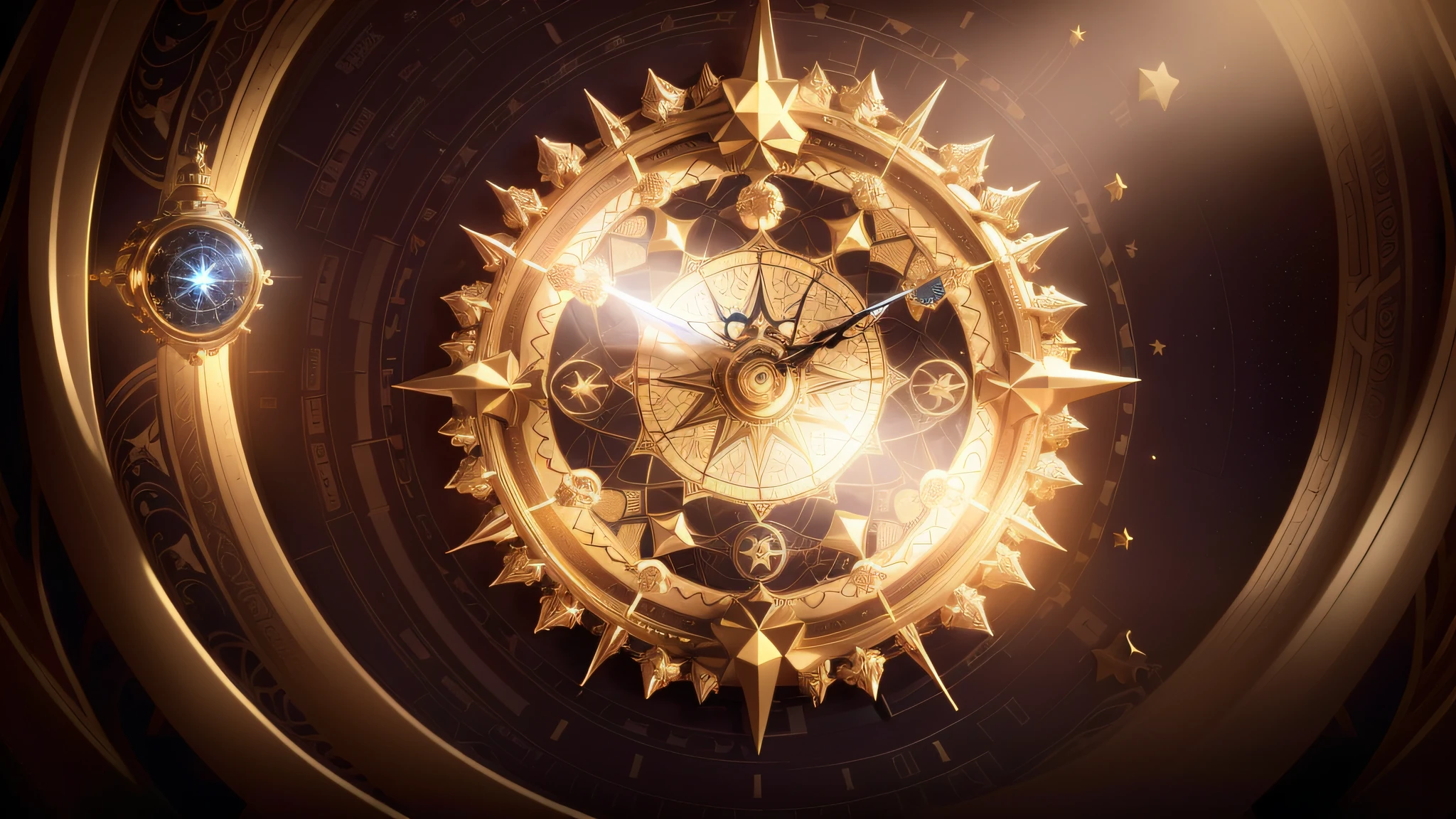 there is a circular picture of a clock with a star on it, infinite space clock background, astral clockwork, inter dimensional clockwork, clockwork, 8 k hd wallpaperjpeg artifact, 8k hd wallpaperjpeg artifact, rendered in keyshot, time vortex in the background, ornate gilded cosmic machine, pc screenshot, magic lab background, orrery