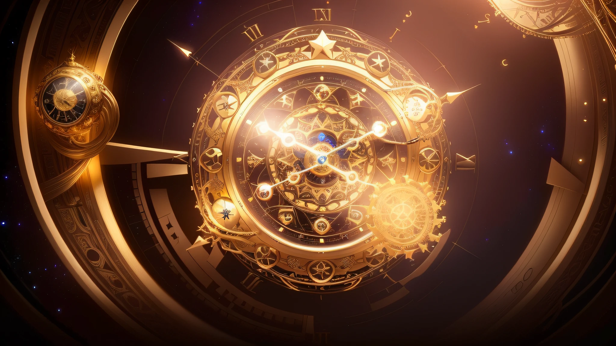 there is a circular picture of a clock with a star on it, infinite space clock background, astral clockwork, inter dimensional clockwork, clockwork, 8 k hd wallpaperjpeg artifact, 8k hd wallpaperjpeg artifact, rendered in keyshot, time vortex in the background, ornate gilded cosmic machine, pc screenshot, magic lab background, orrery
